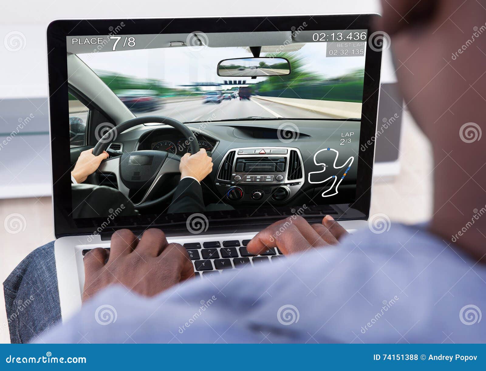 Man Playing Car Game On Laptop Stock Photo Image Of Computer Enjoy