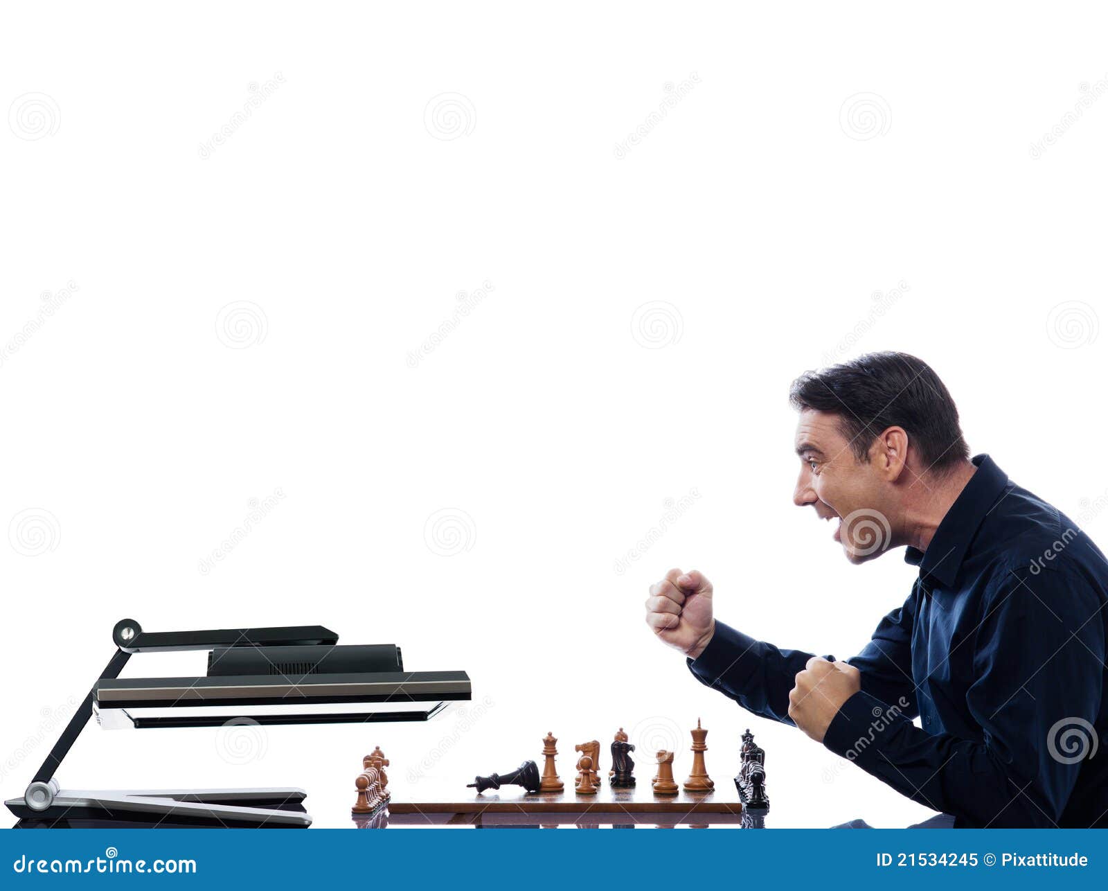 Man Playing Chess Against Computer Stock Image - Image of defeat