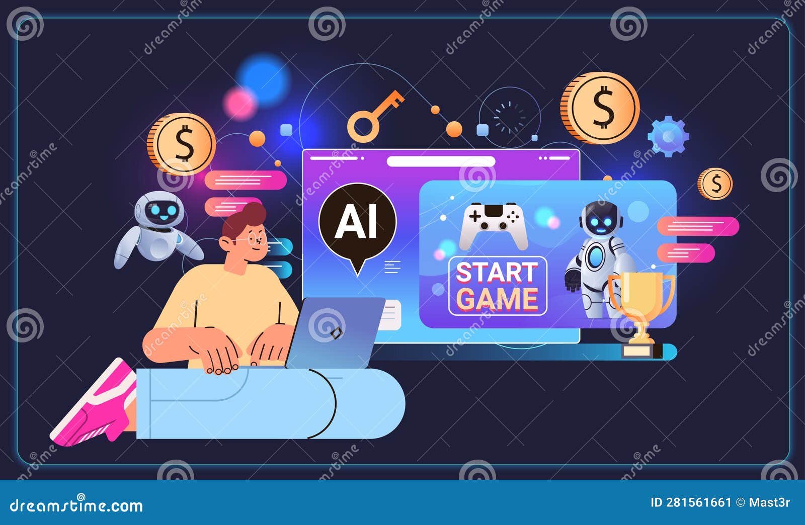 Free Vector  Online games concept illustration with computer