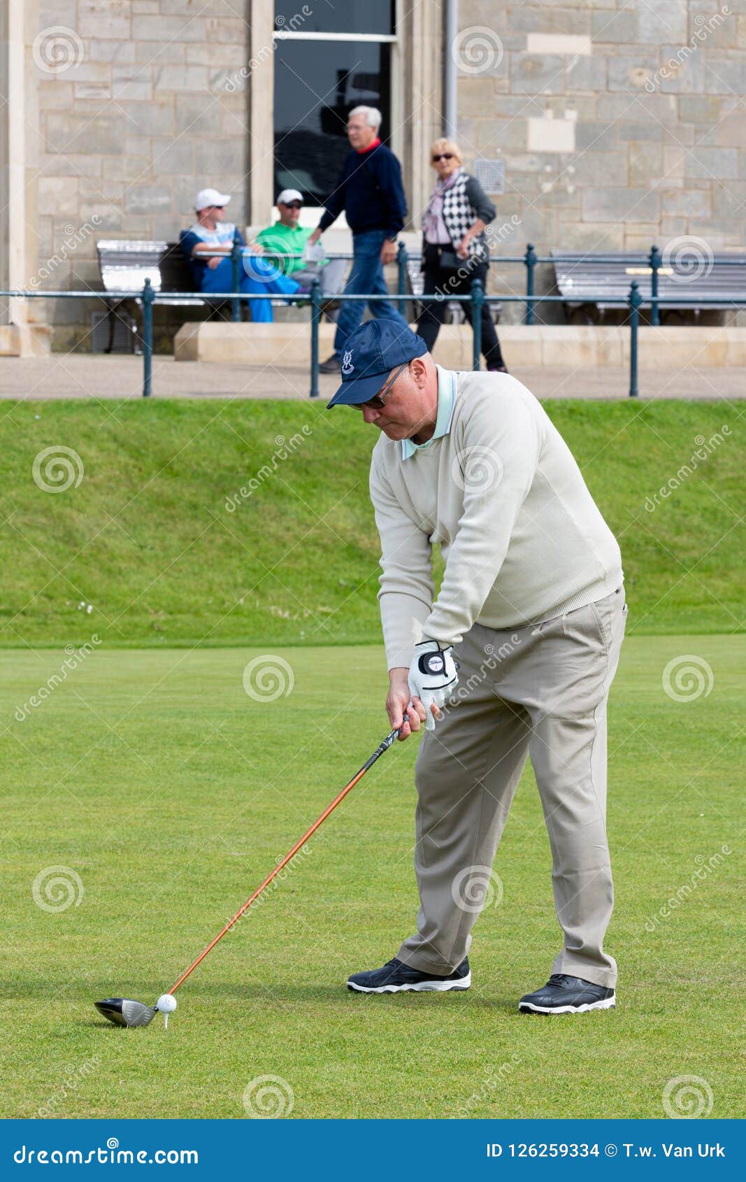 Man Playing Golf at Famous Golf Course St Andrews, Scotland Editorial