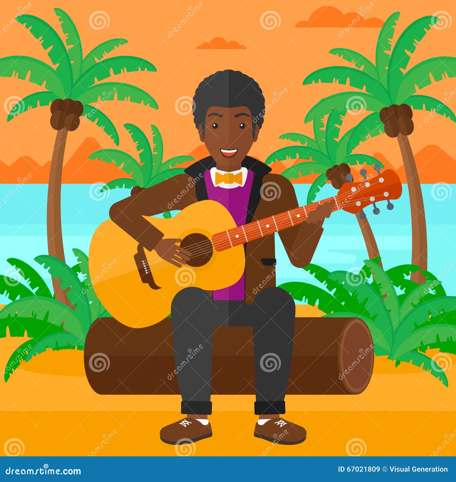 Man playing guitar in web browser window online Vector Image