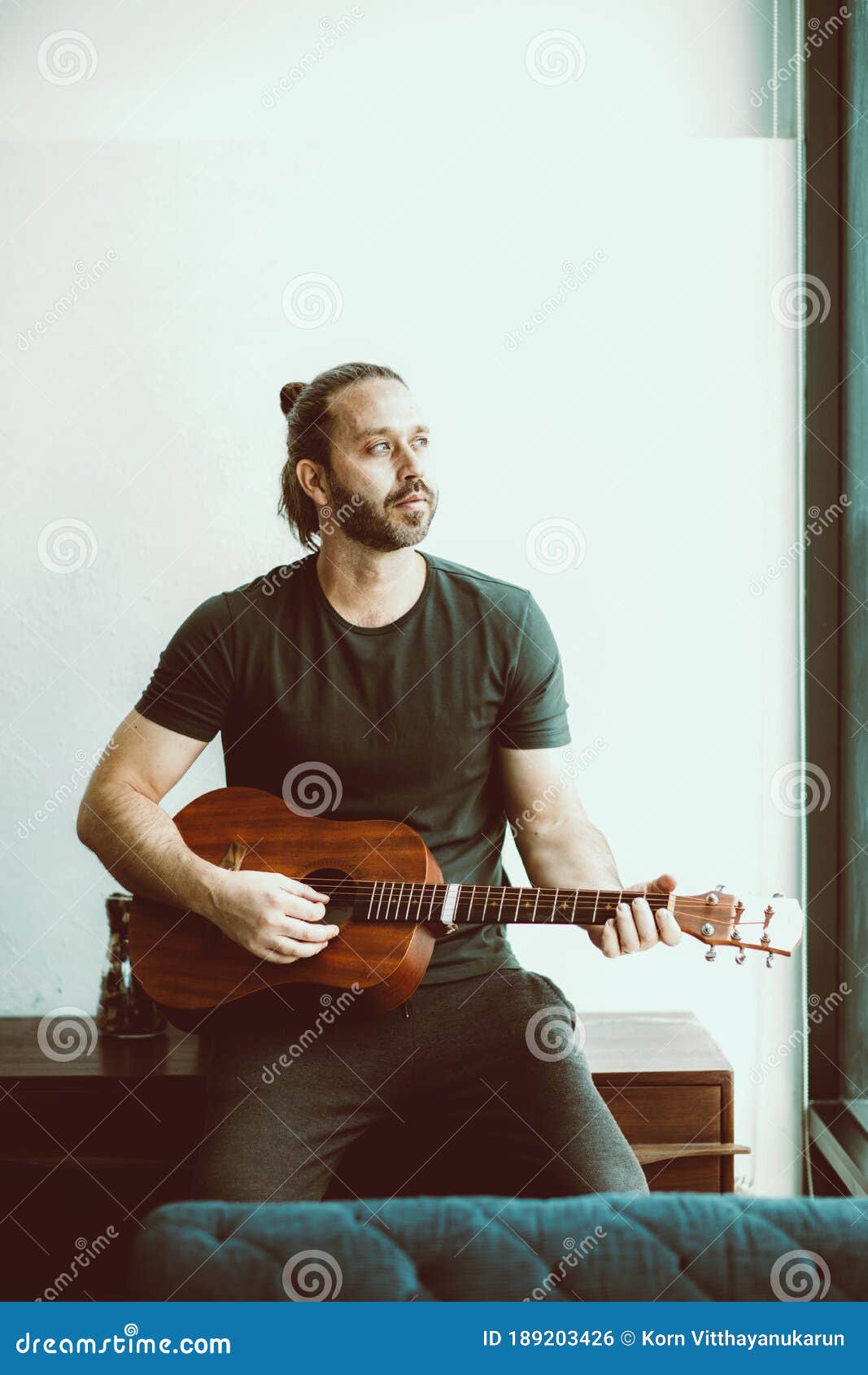 Man Playing Guitar Looking Away Missing Someone Single Lonely at ...
