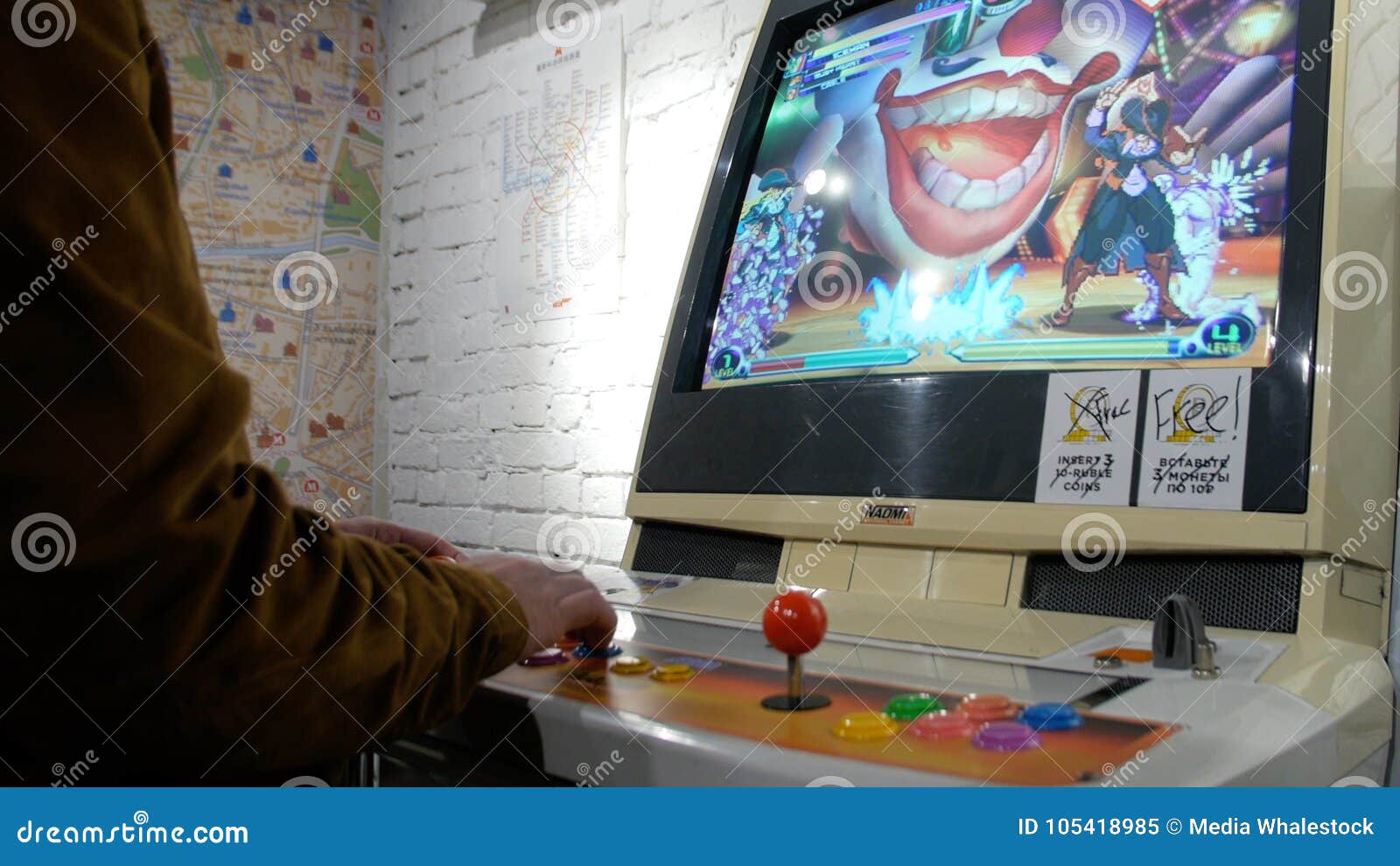 Man Playing Old Game Console Joystick Of A Vintage Arcade