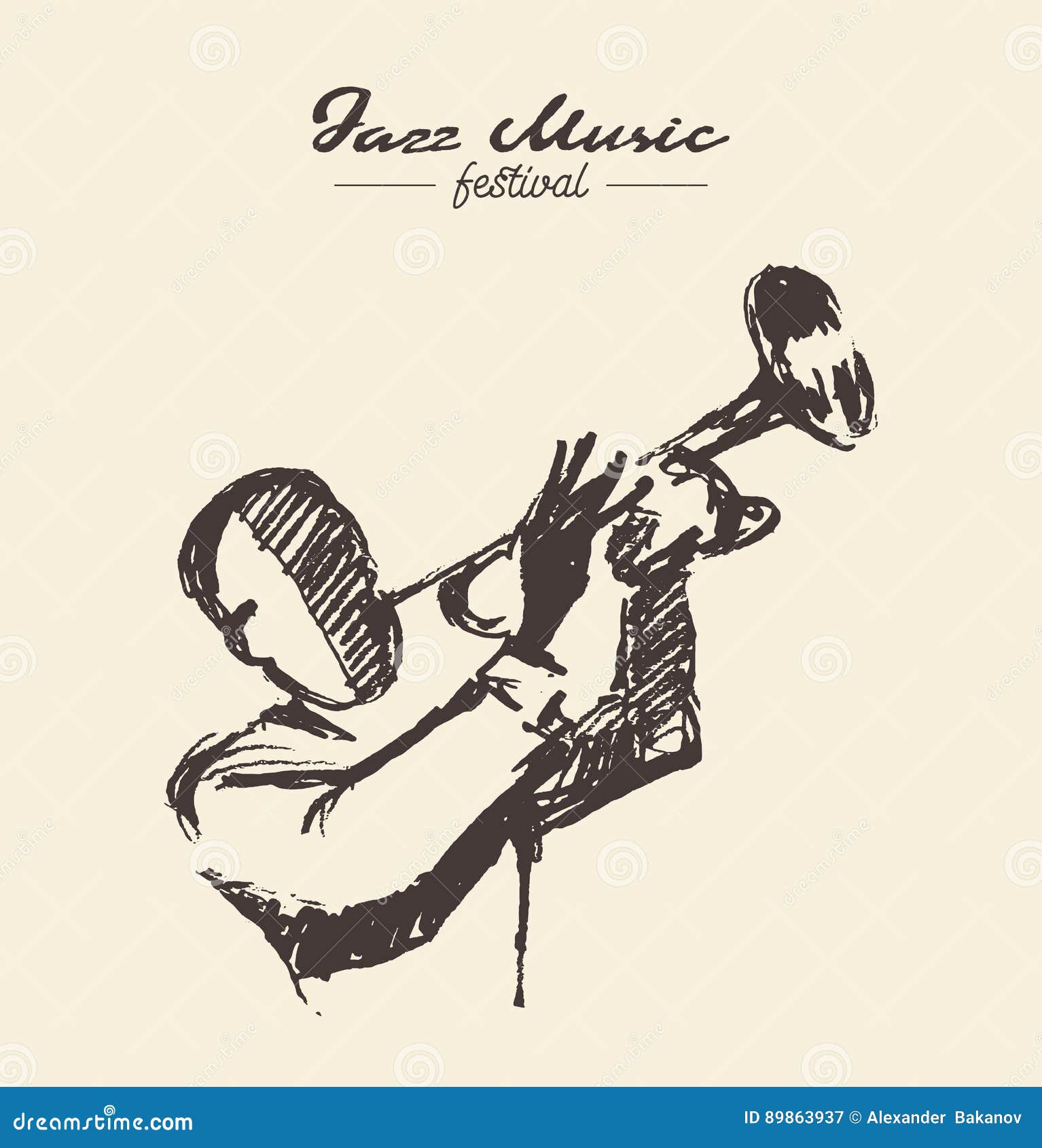 Man Playing Trumpet Vintage Drawn Illustration Stock Vector