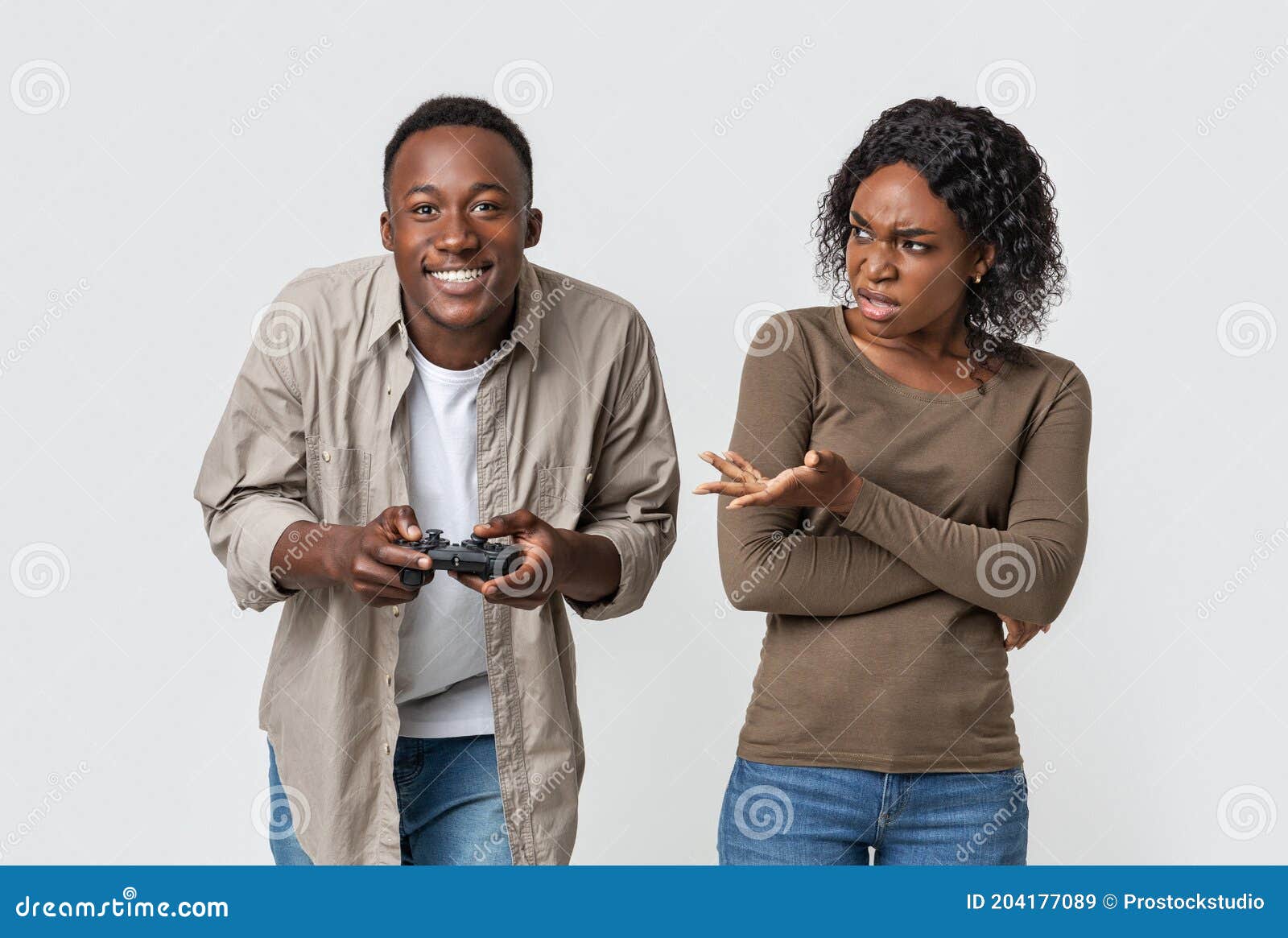 Boring Date. Excited Black Guy Playing Video Games and Ignoring Girlfriend  Next To Him Stock Image - Image of enjoy, conflict: 188745699