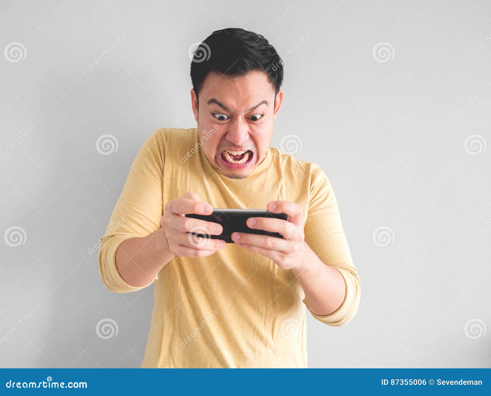 Man plays game seriously. stock image. Image of chat - 86505147