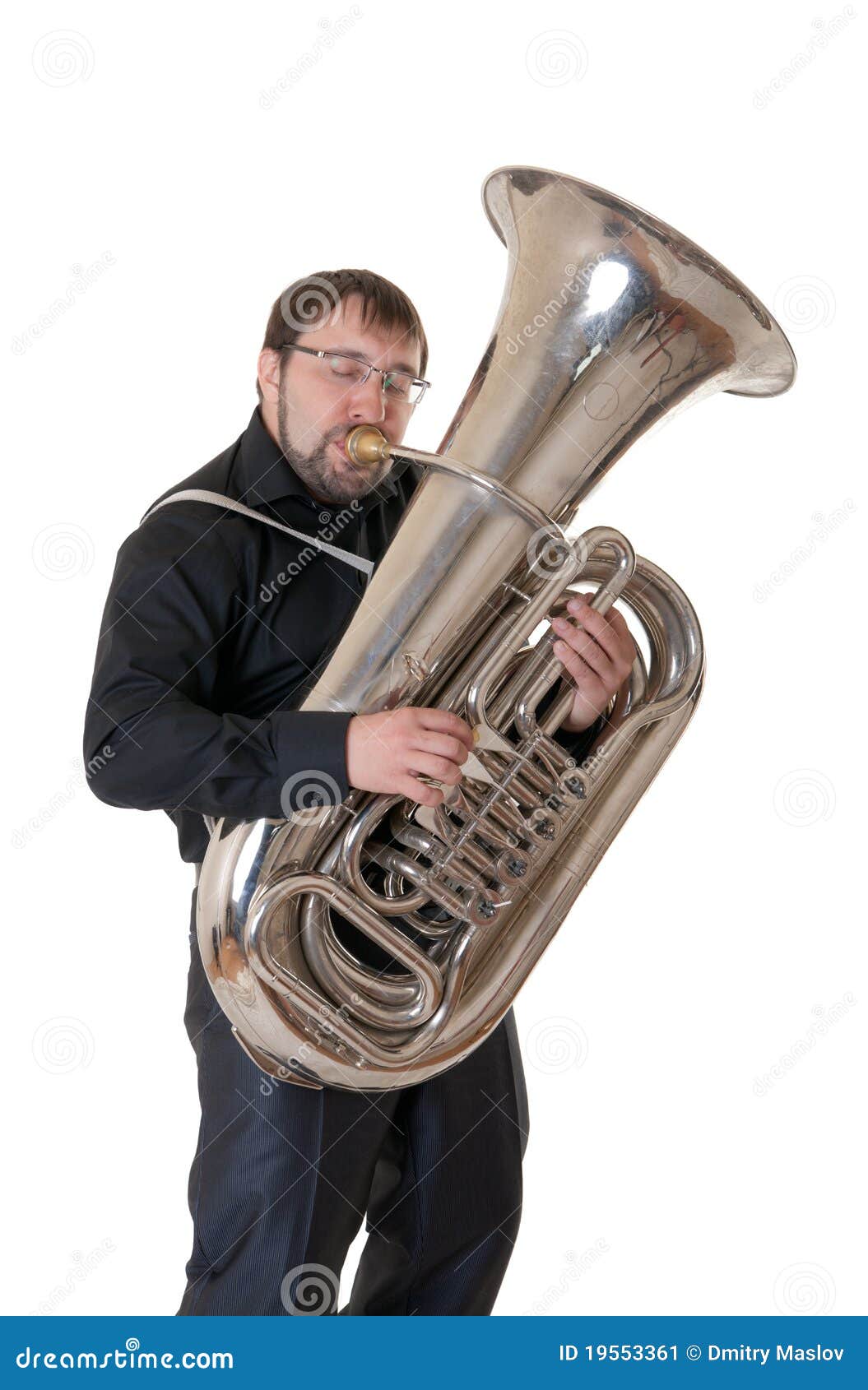 The man plays a tuba stock image. Image of background - 19553361