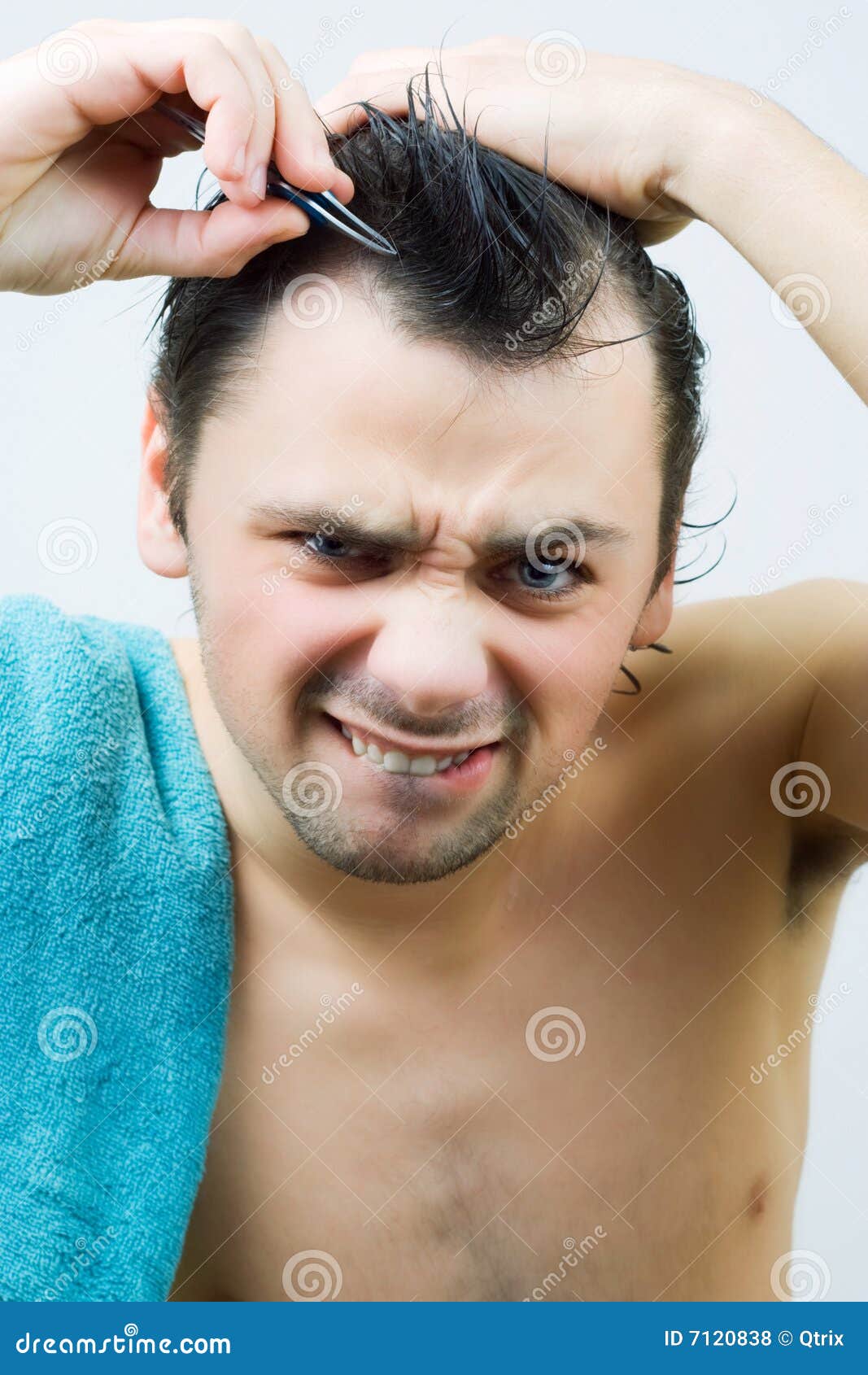 Man pluck grey hair. stock photo. Image of caucasian, bathroom - 7120838