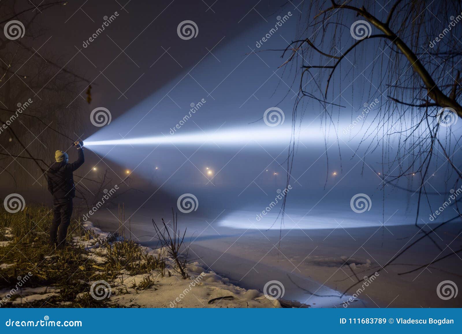 Outdoor Searching with Flashlight at Night. Stock Image Image of flashlight, exploration