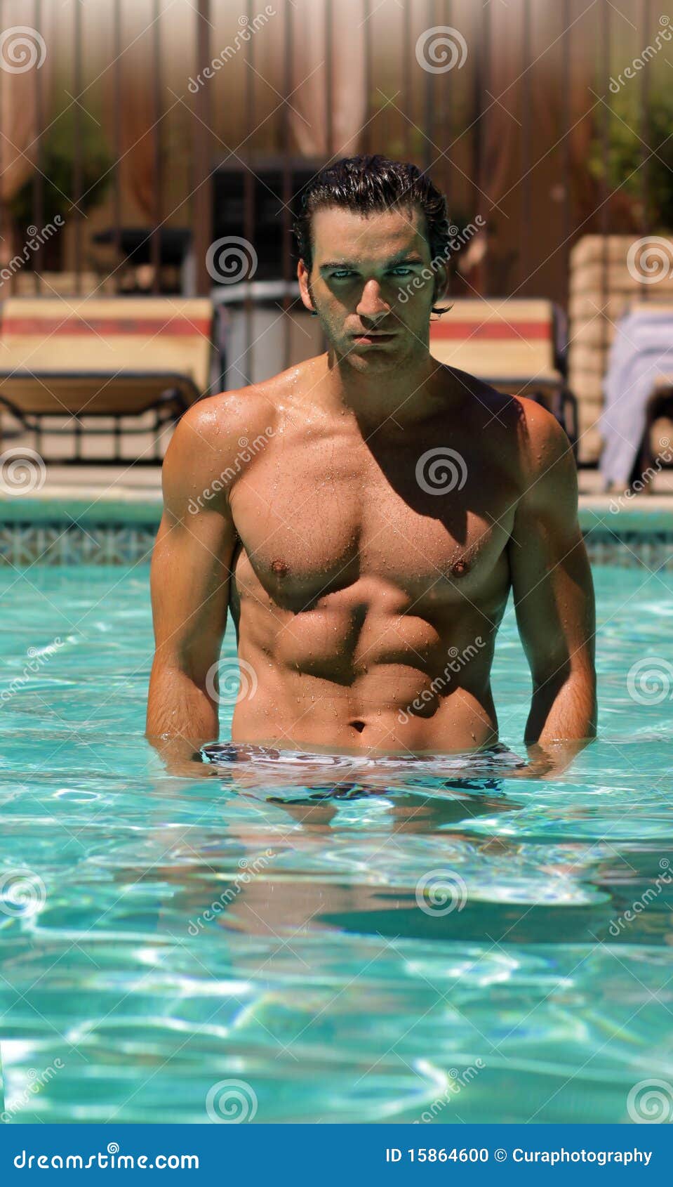 Man in pool stock photo. Image of adult, pectorals, buffed - 15864600