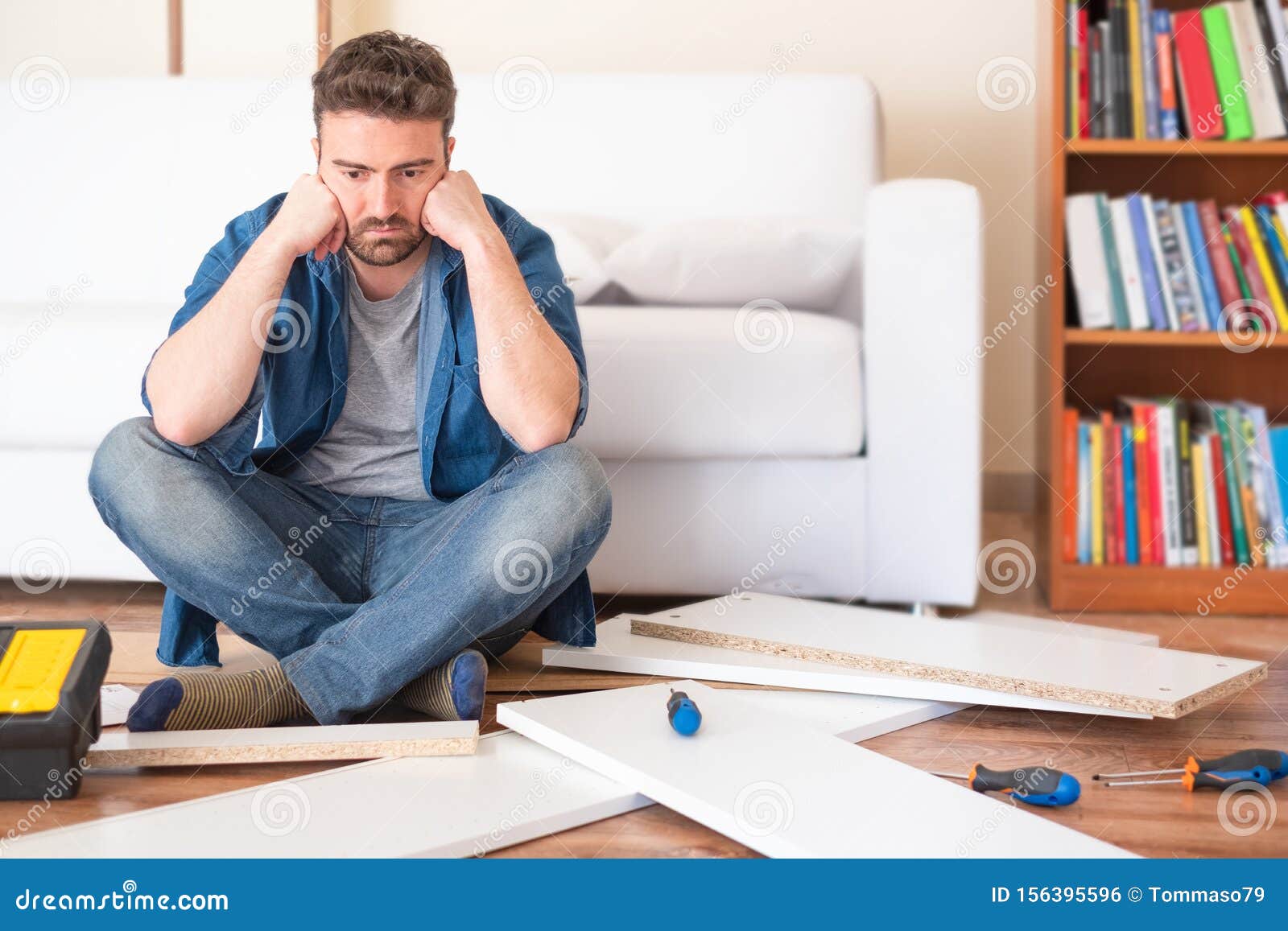 Man Portrait And Do It Yourself Furniture Assembly Stock Photo Image Of Cabinet Manual