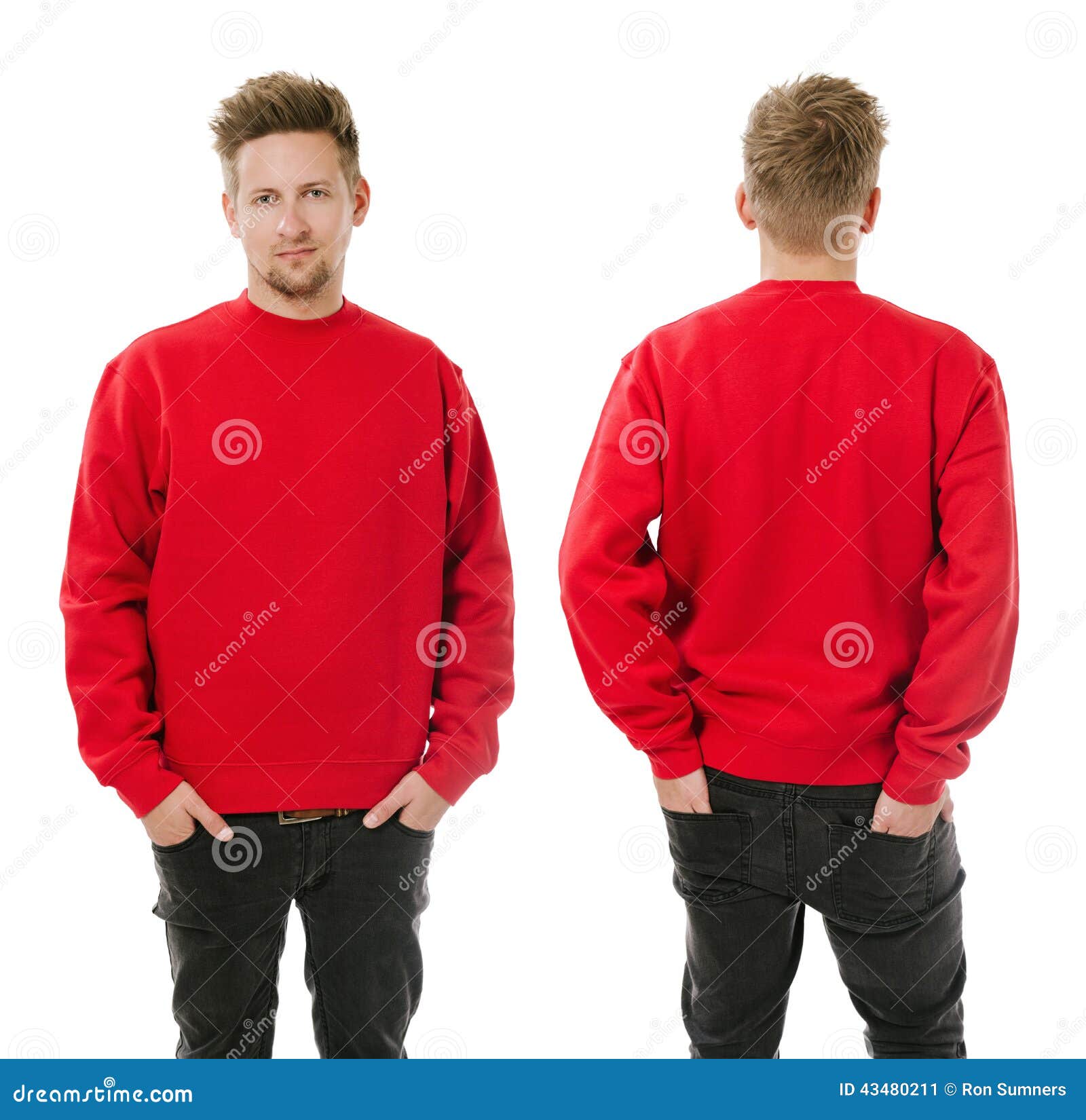 Man Posing with Blank Red Sweatshirt Stock Image - Image of attractive ...