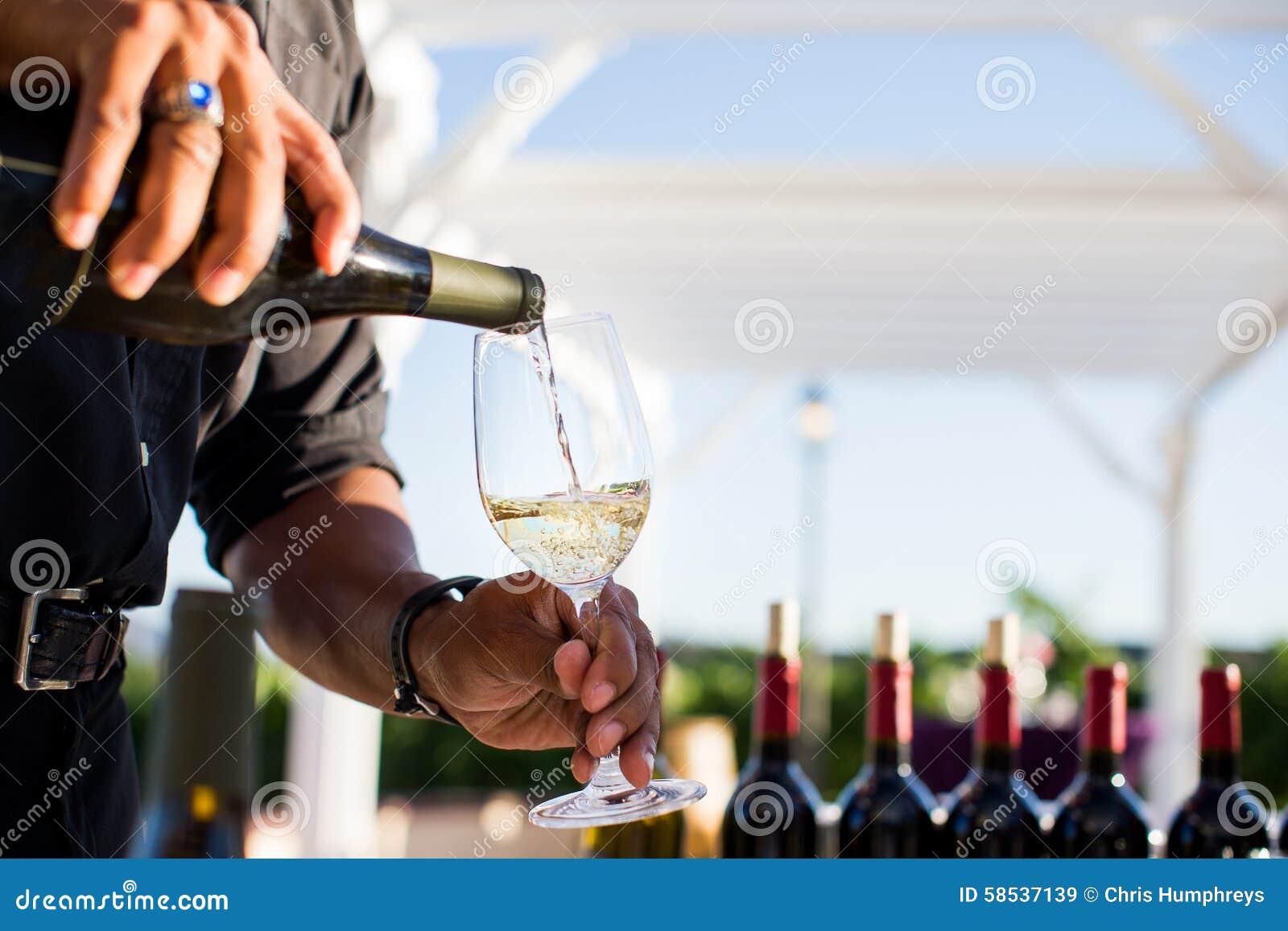 Man Pouring White Wine Stock Photo Image 58537139