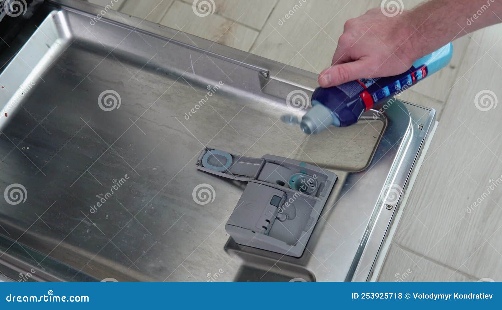 A Man Pours Dishwashing Liquid into a Dishwasher Stock Footage Video