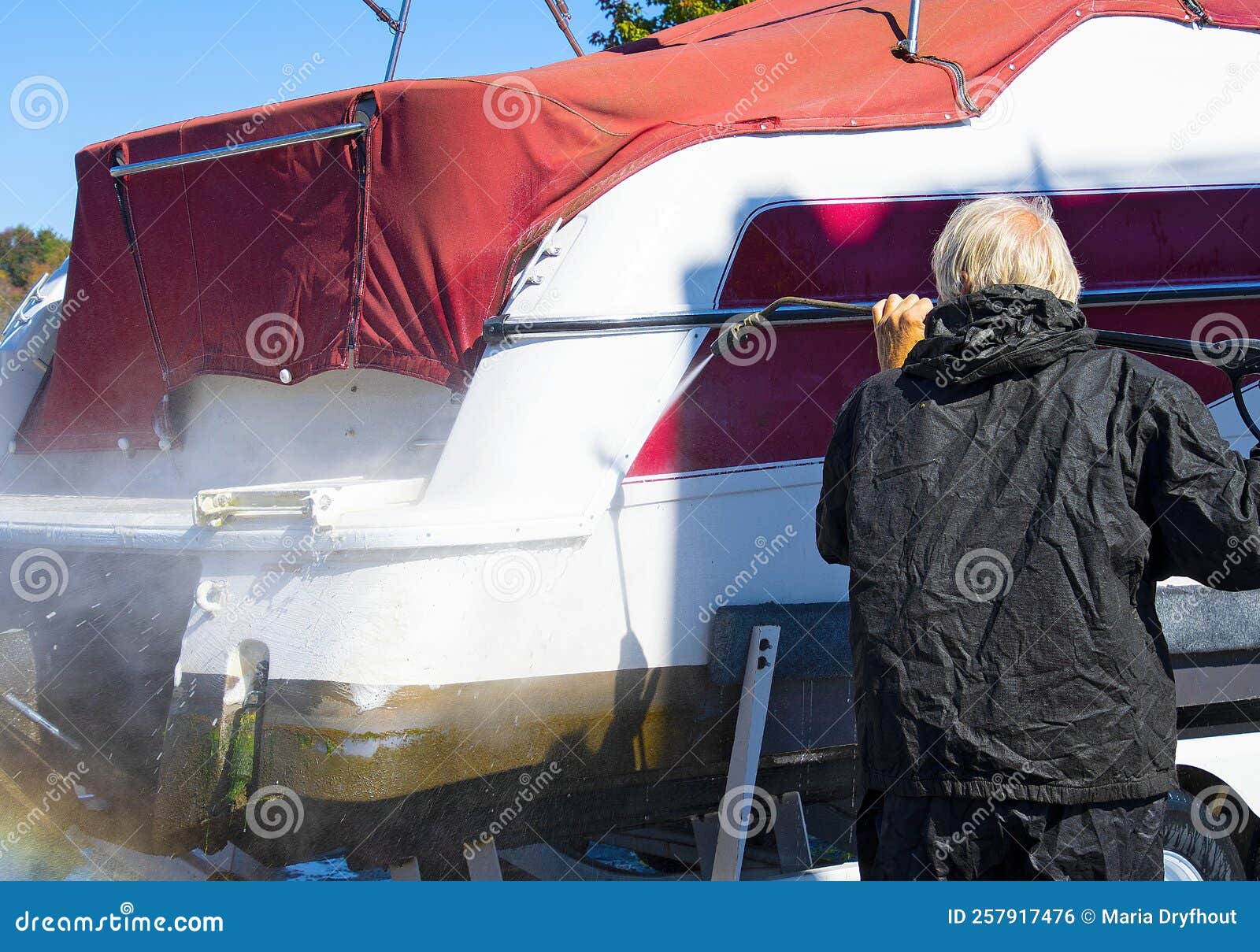 Man Power Washing Boat stock photo. Image of caucasian 257917476