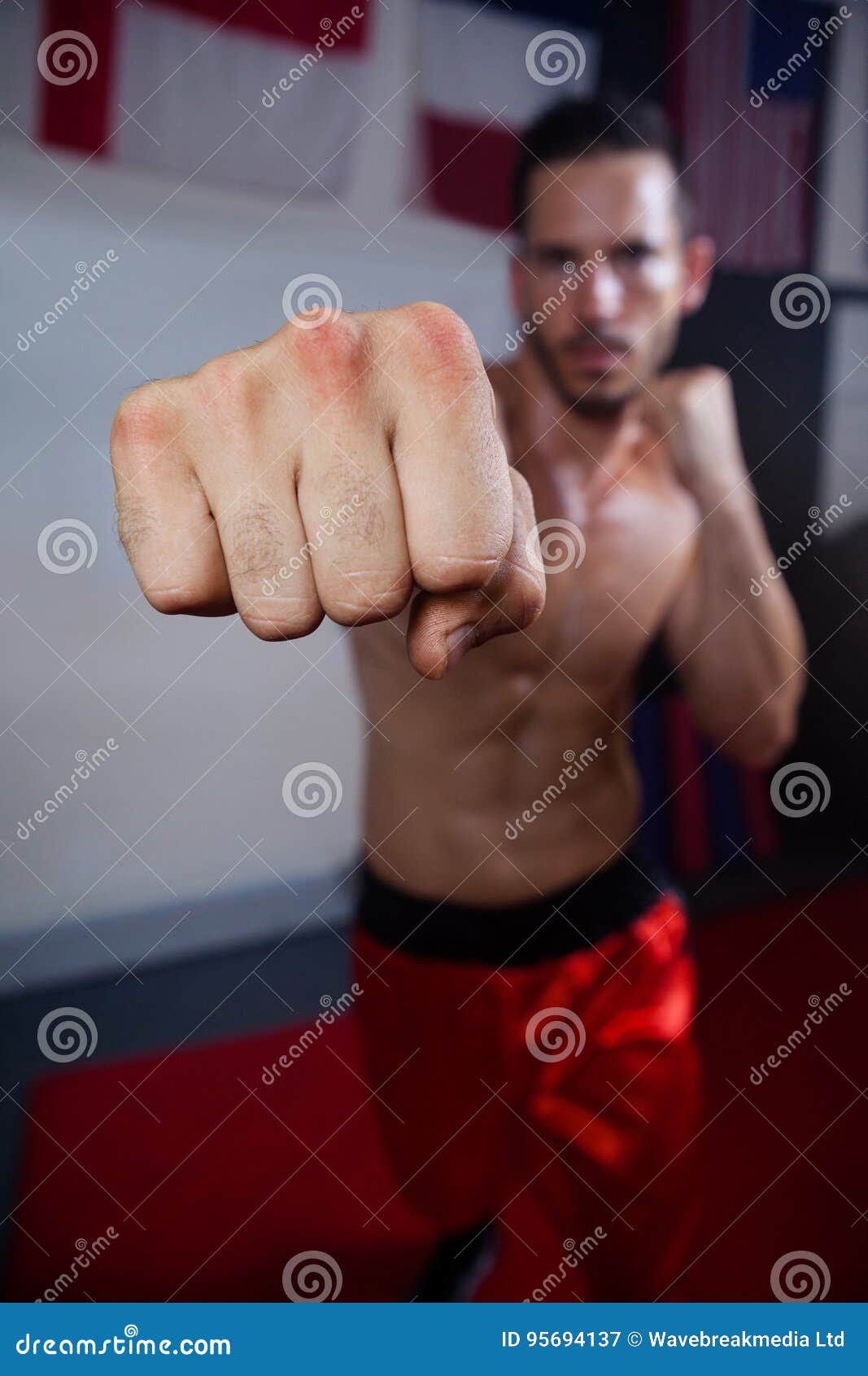 Man Practicing Boxing in Fitness Studio Stock Image - Image of club ...