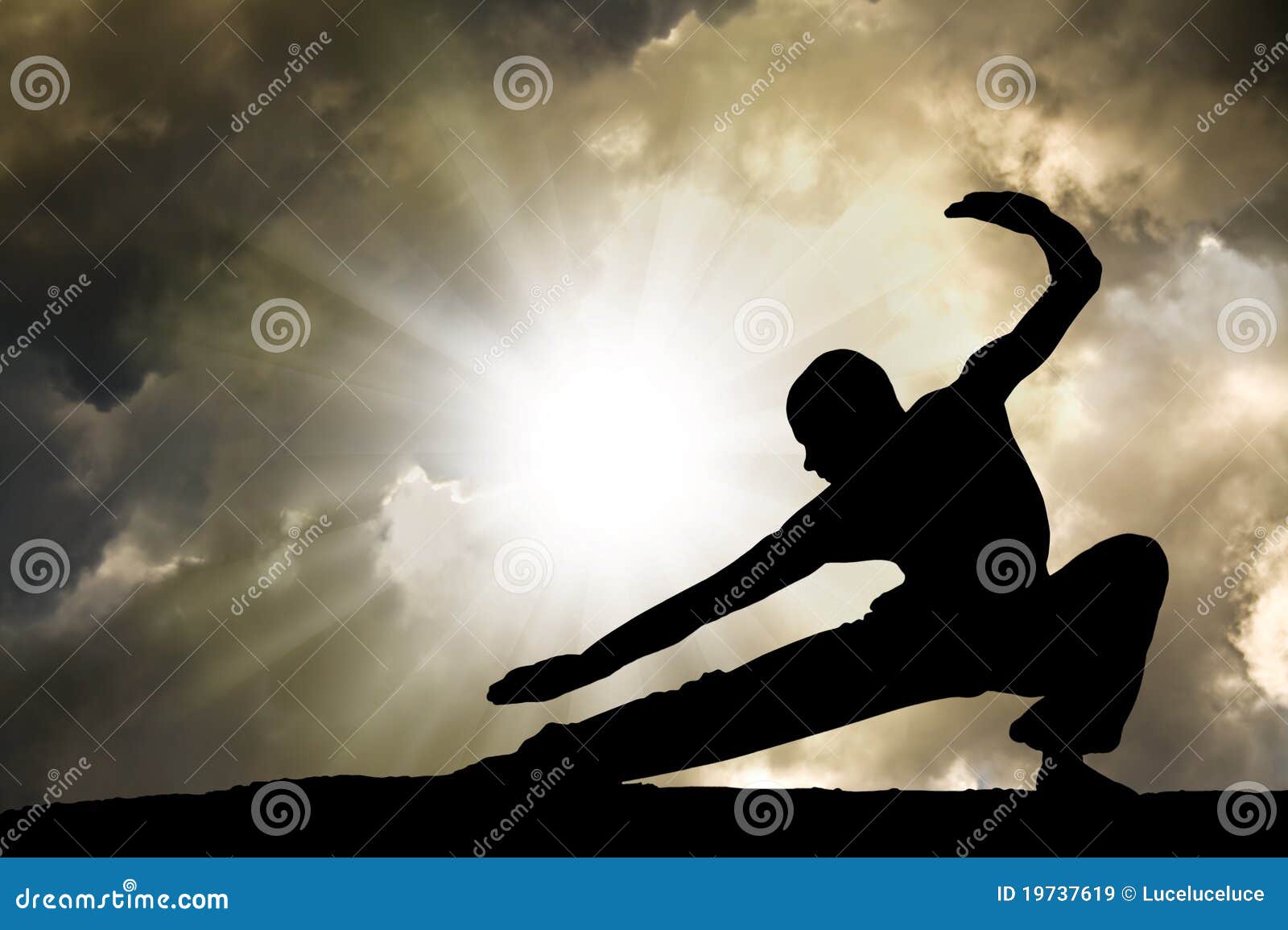 man practises martial arts background