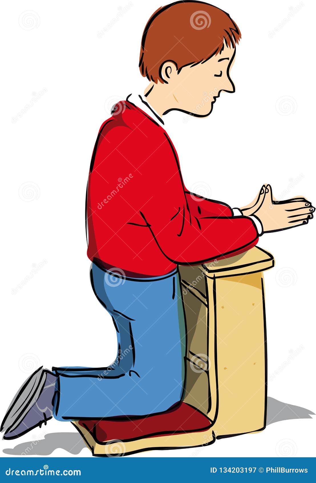 Man praying at altar bench stock vector. Illustration of graphics