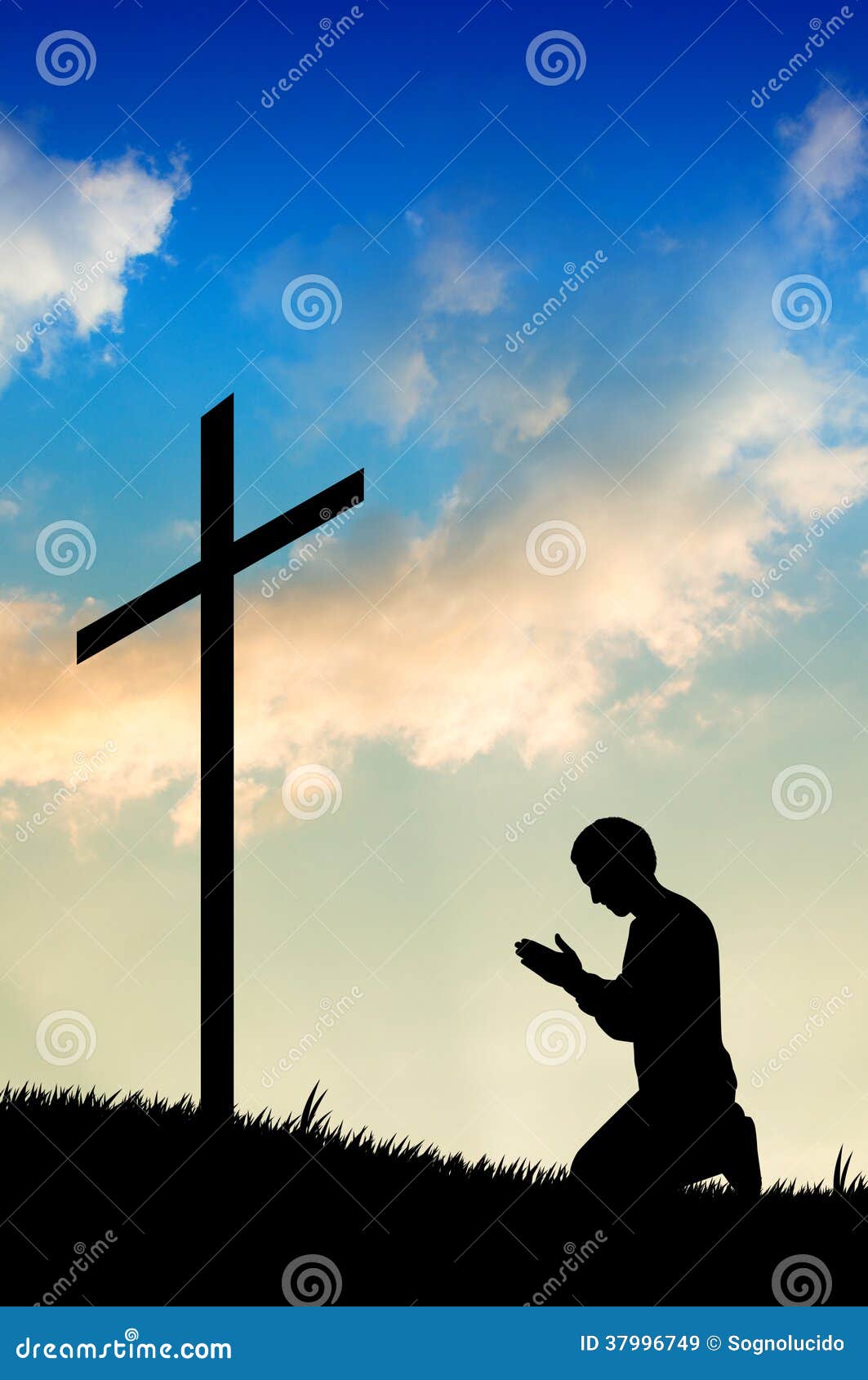 Praying Under A Cross Cartoon Vector 17961493