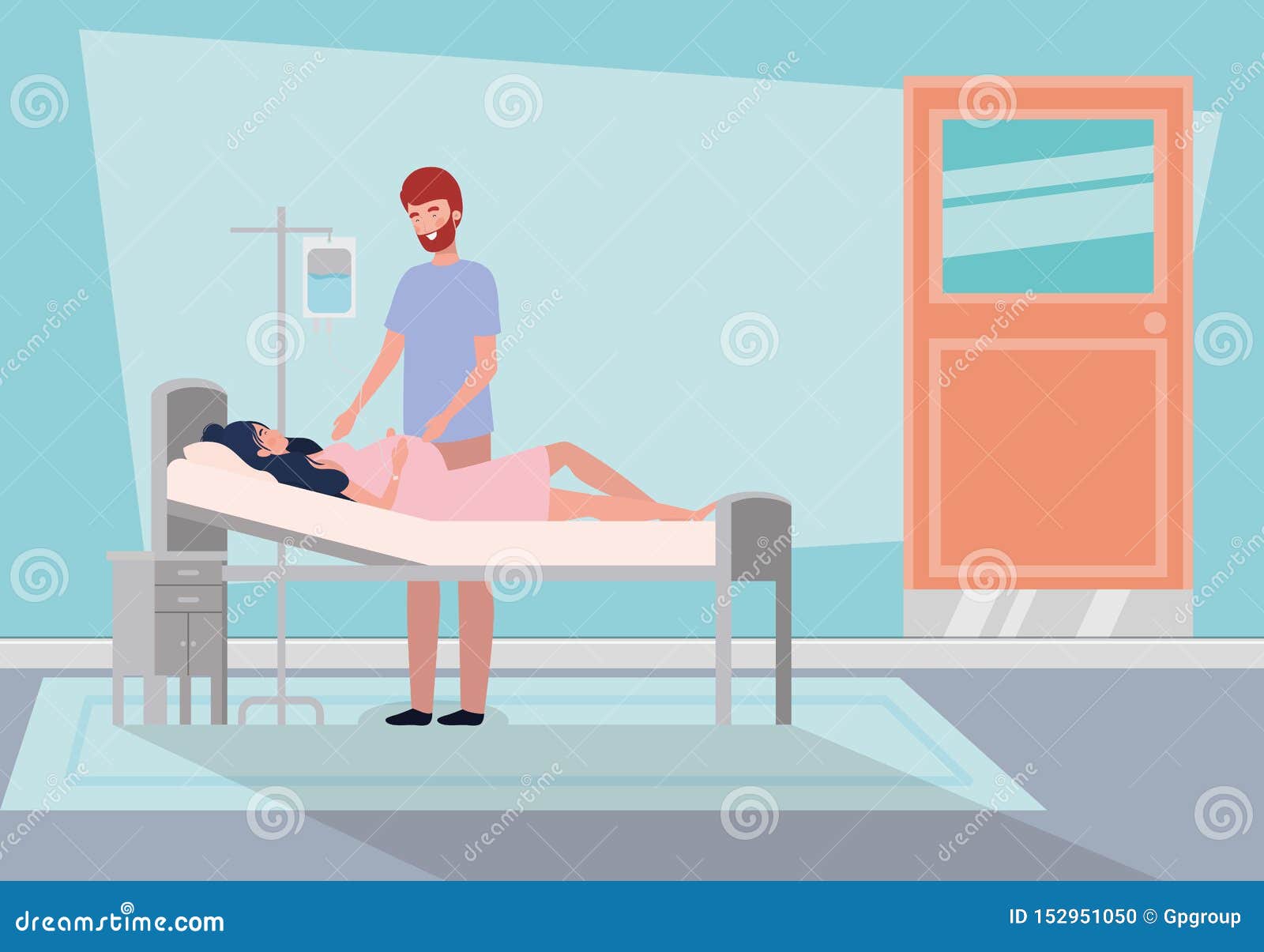Man with Pregnancy Woman in Hospital Room Stock Vector - Illustration ...