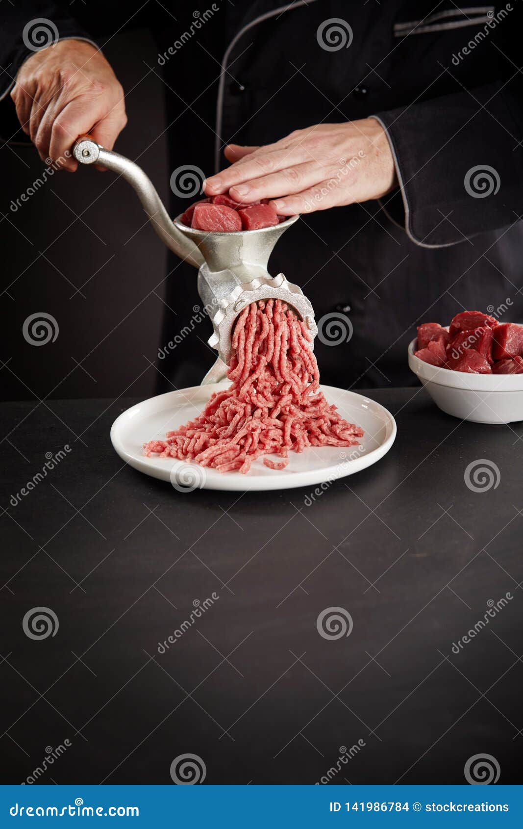 Man Preparing Minced Meat. Copy Space Stock Photo Image of utensil