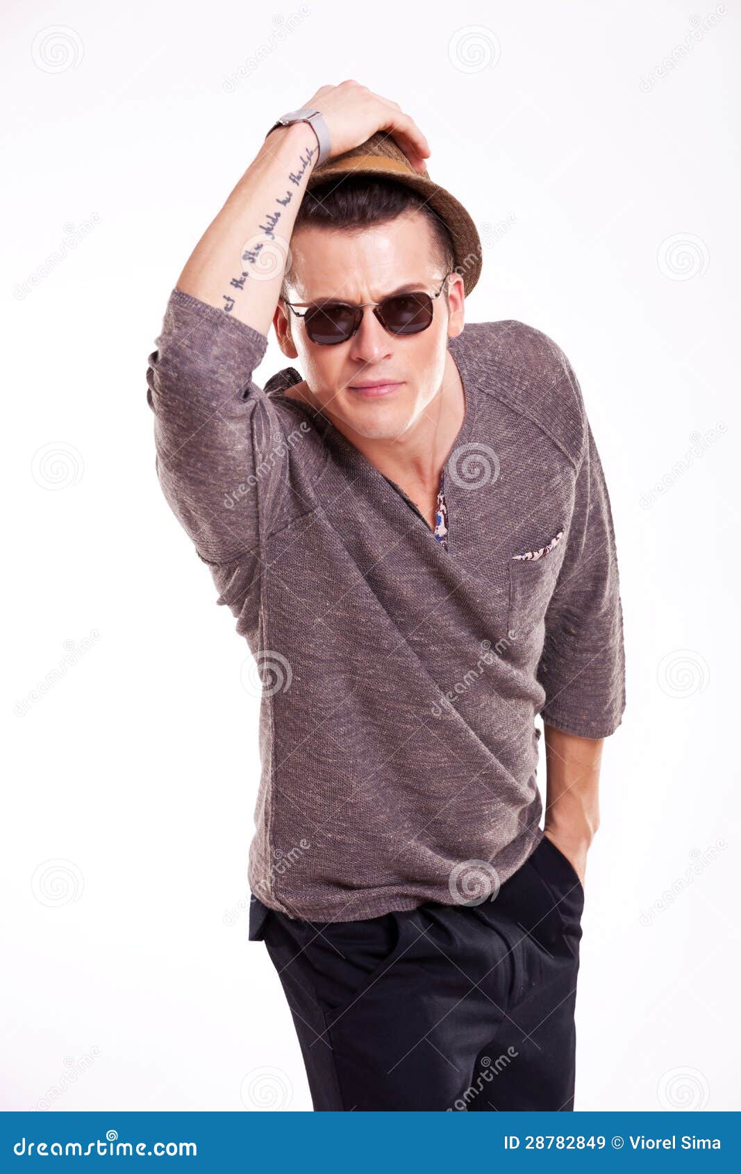 Man Preparing To Take Off Hat Stock Image Image of salute, remove