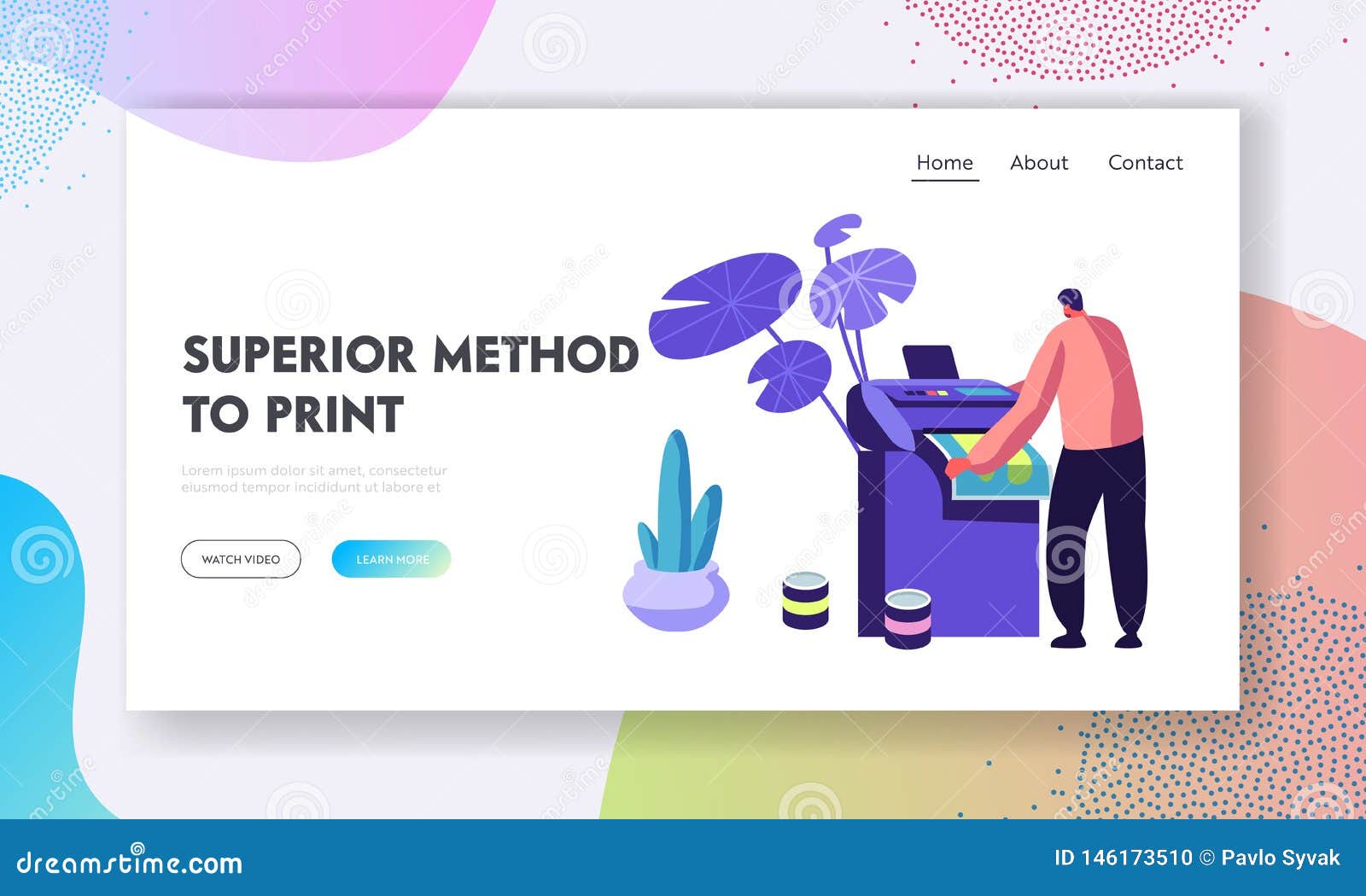 Man Printing Ad on Multifunction Laser or Inkjet Printer. Working Process in Typography or