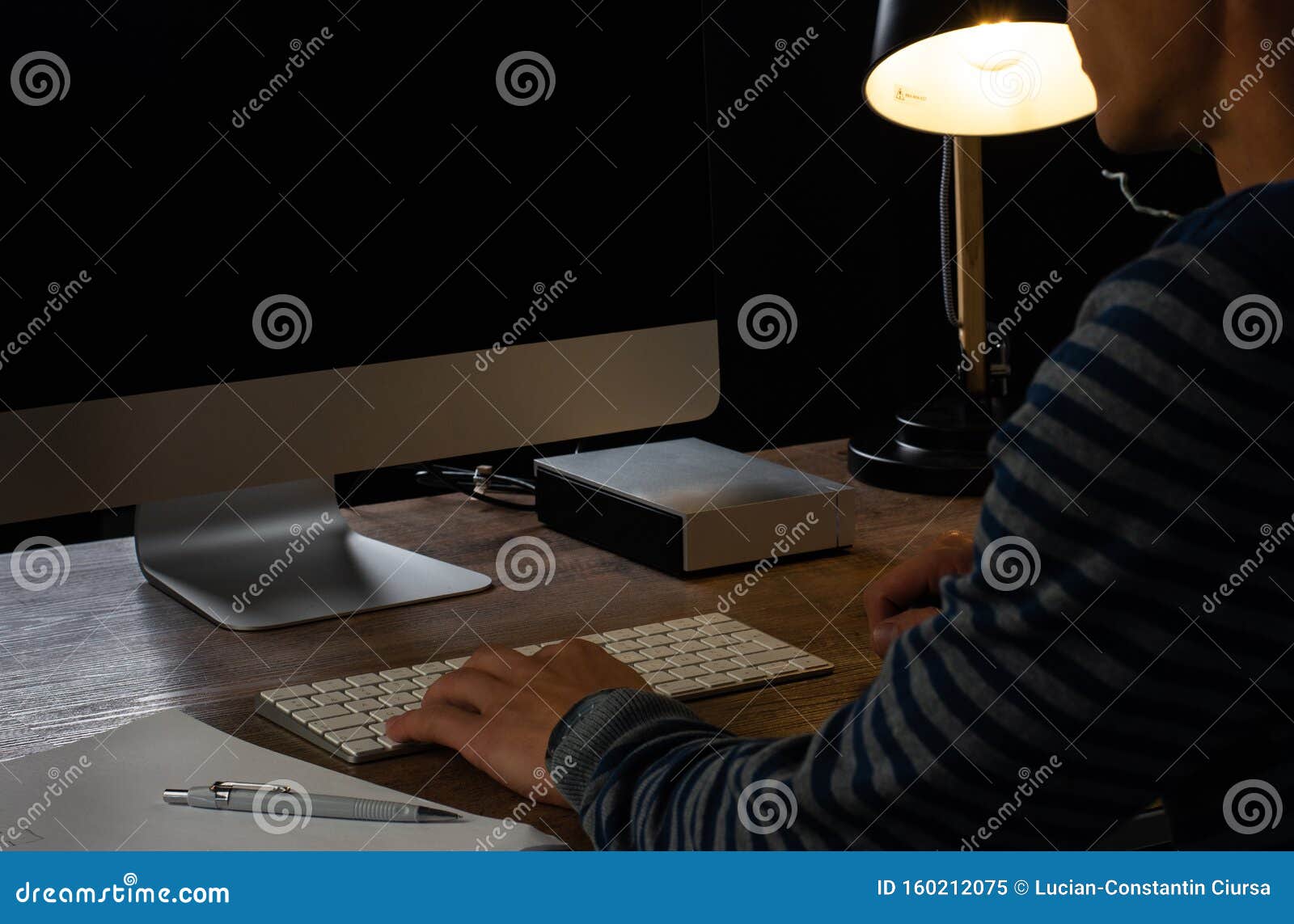 Man Profiletyping On The Computer Stock Image Image Of Late