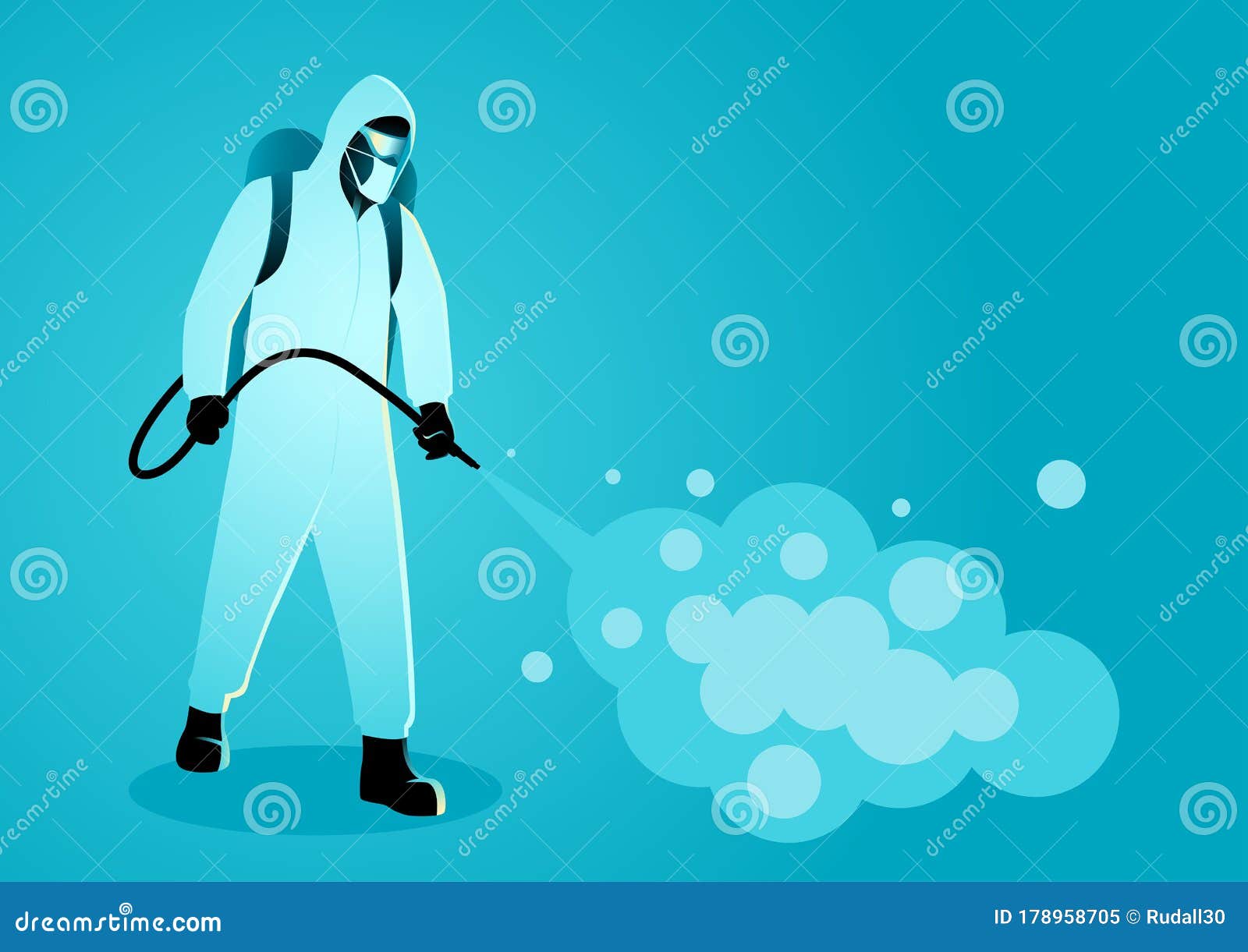 man in protective suit spraying disinfectant to cleaning and disinfect virus