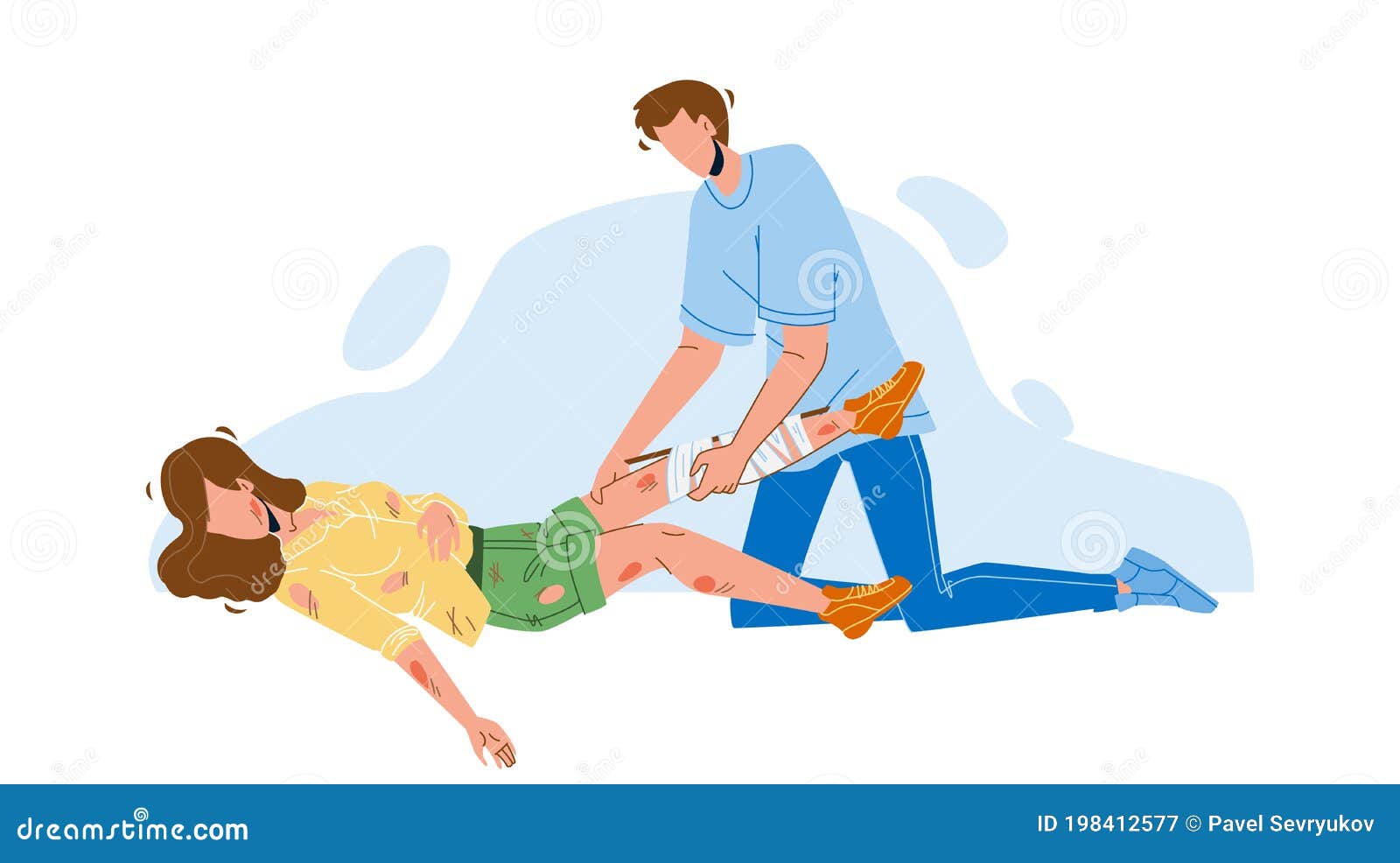Man Providing First Aid Injured Young Girl Vector Stock Vector