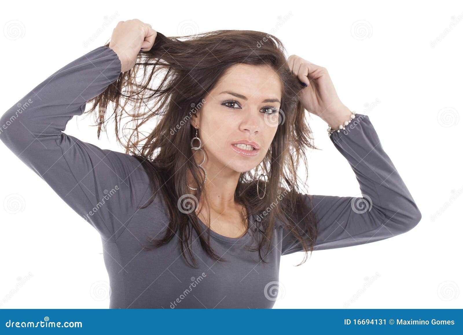 Man pulling her hair stock image. Image of girl, health 16694131