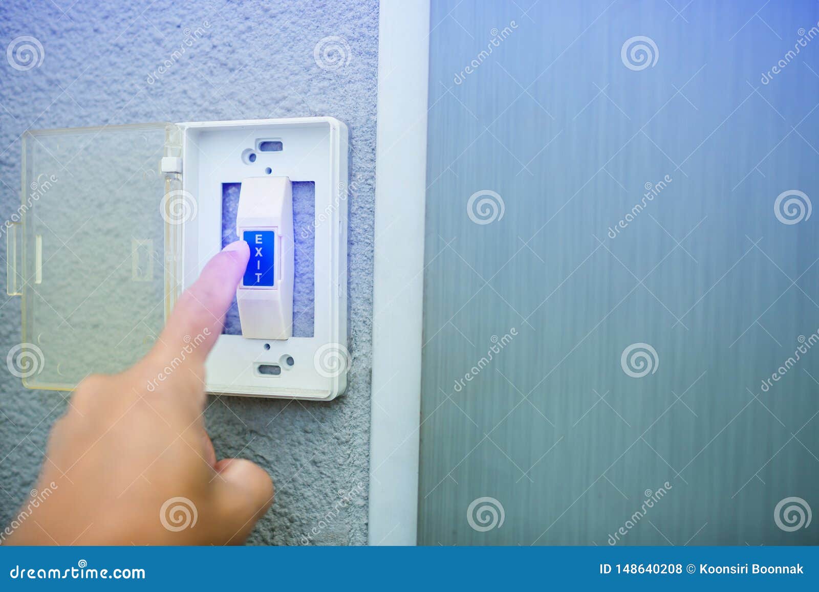 Man Push The White Exit Button On Electronic Panel Staff