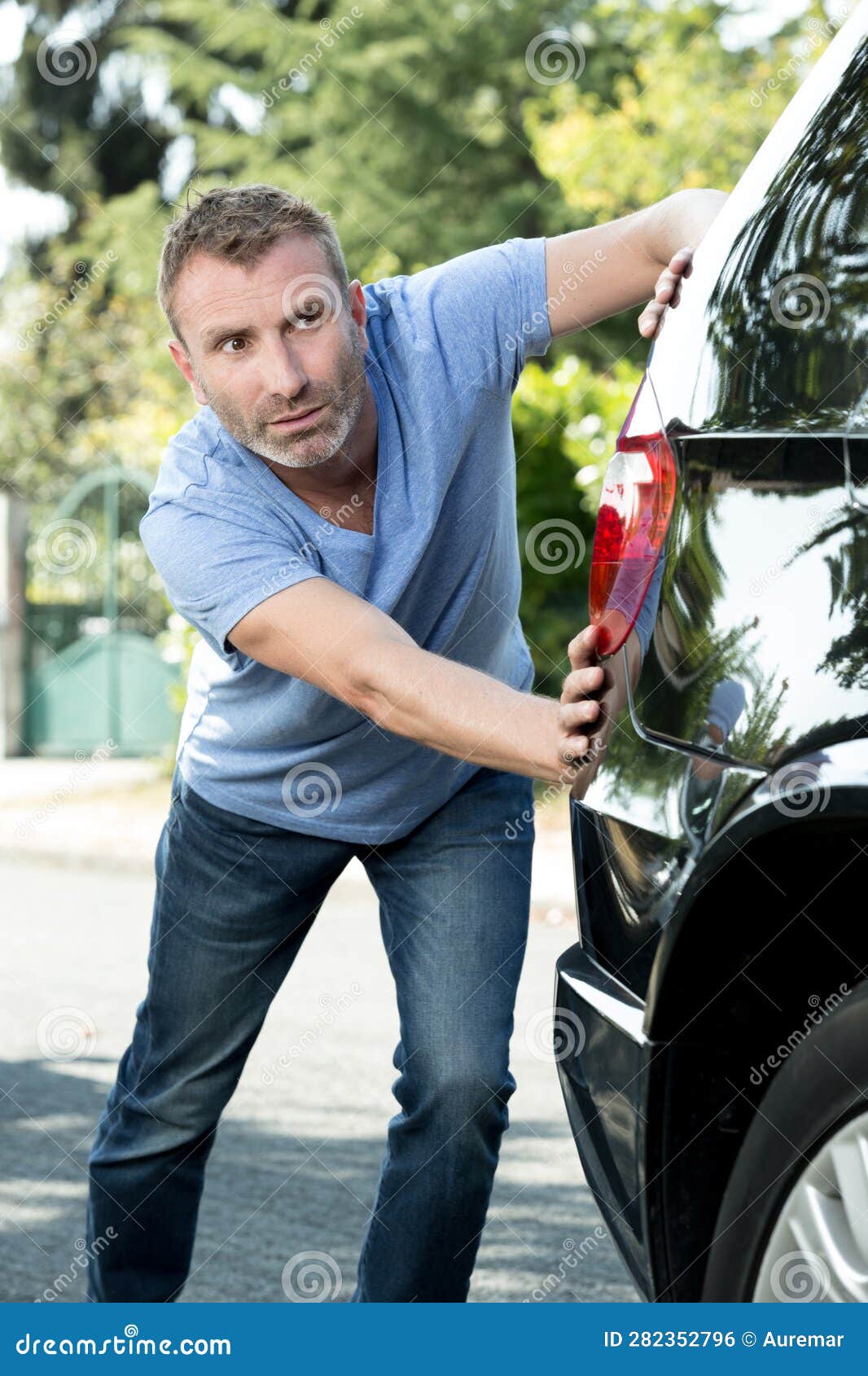 Man Pushing Broken Down Car Stock Photo Image of rock, strong 282352796