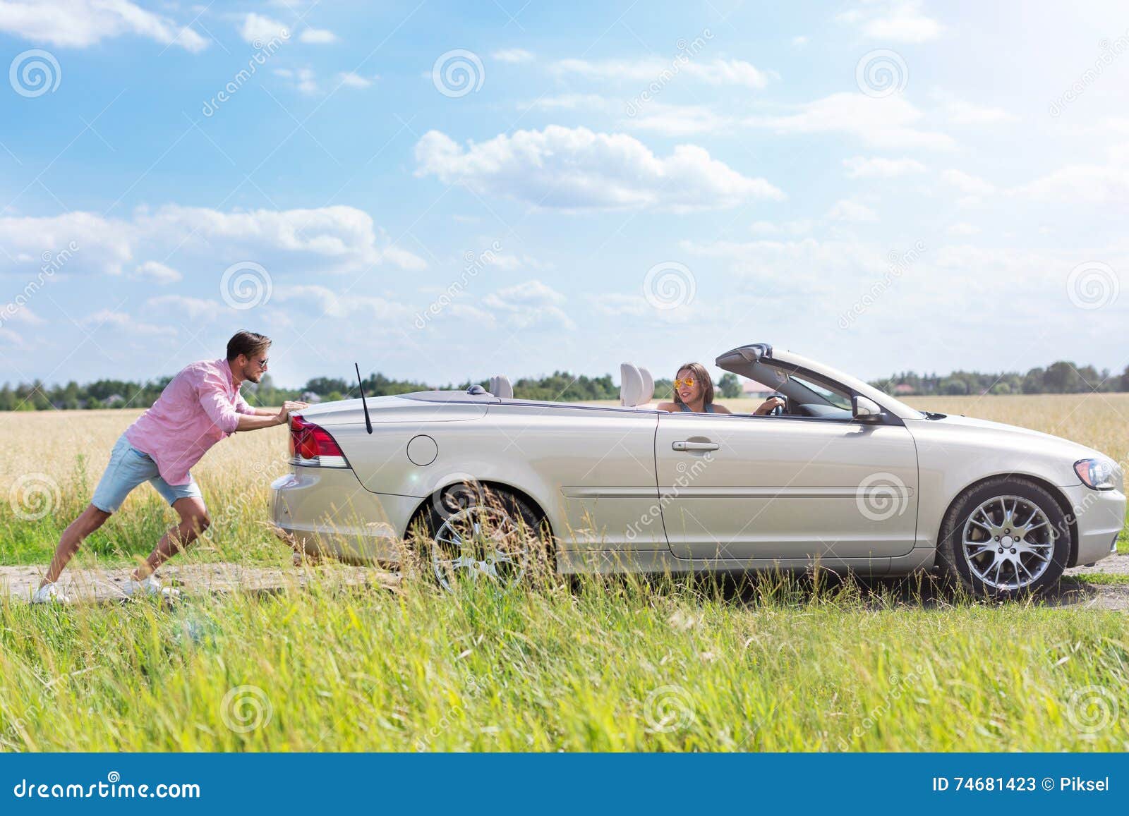 Man Pushing Broken Down Car Stock Image Image of difficulty, people