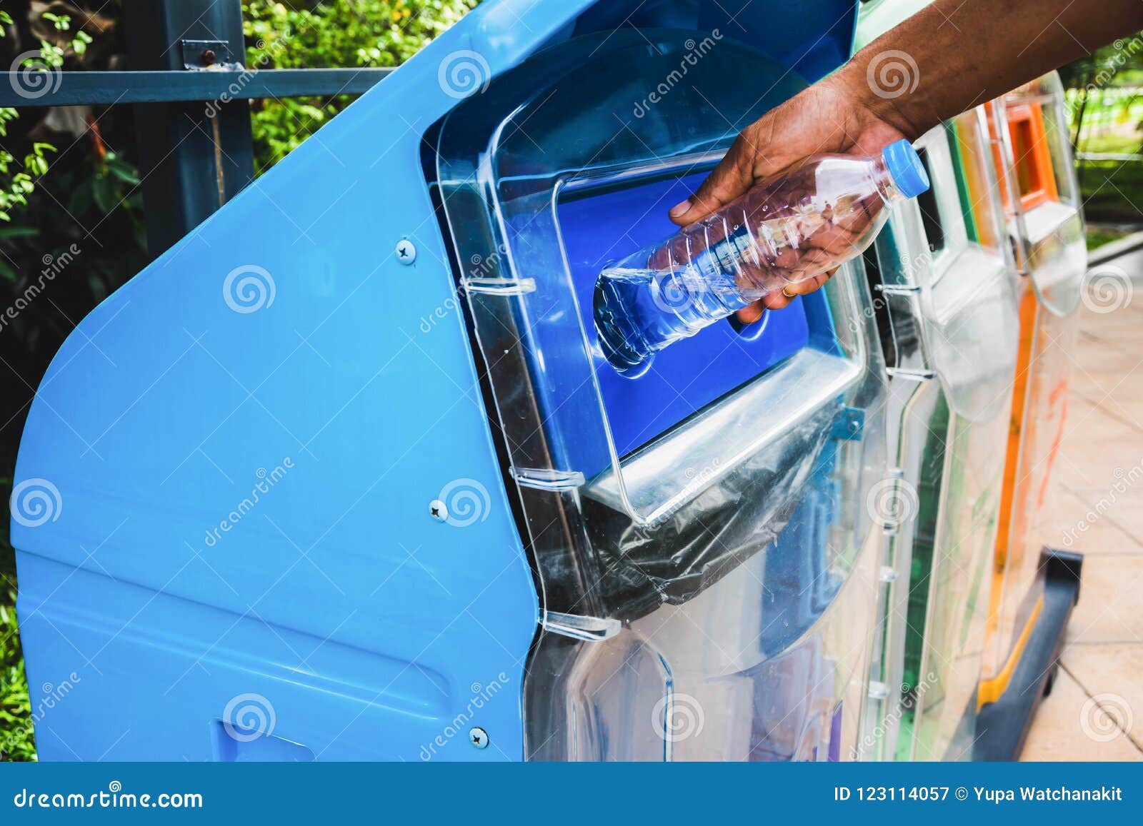 Man Put Bottle into Trashcan Stock Image Image of bottle, recycling