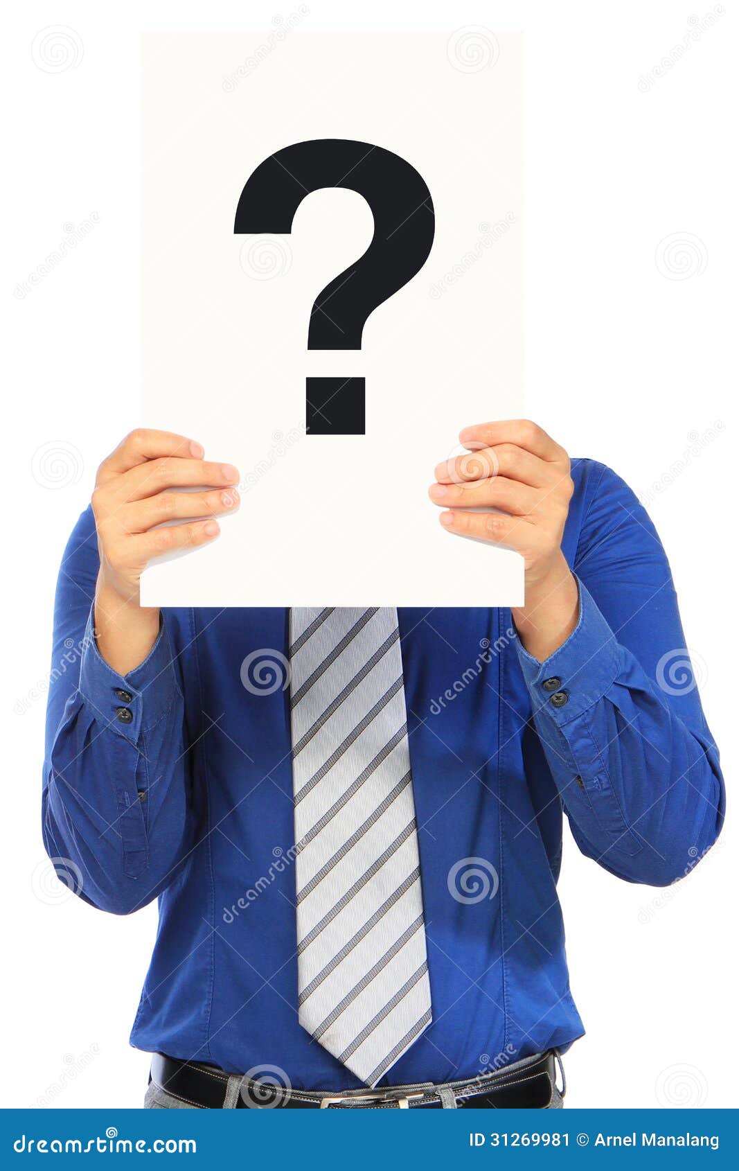 Man Covering His Face With A Question Mark Sign Stock Photography
