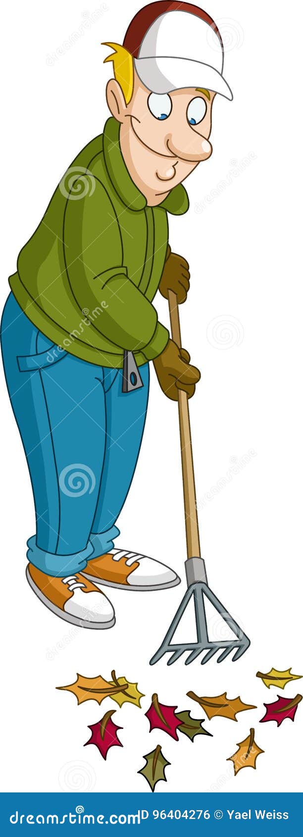 Man raking leaves stock vector. Illustration of funny 96404276