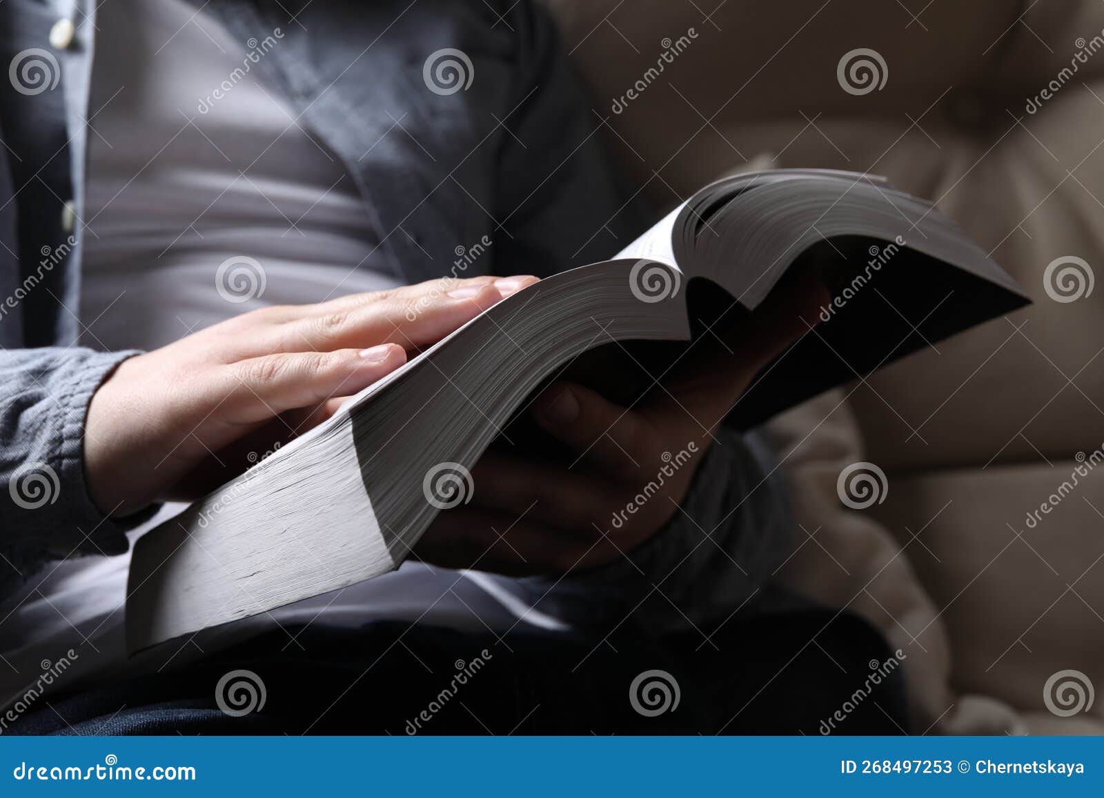 Man Reading Holy Bible on Sofa, Closeup Stock Image Image of believe