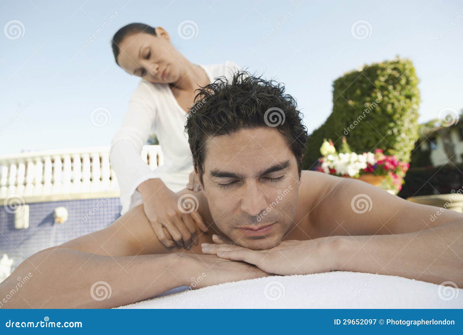 Man Receiving Message From A Masseur Stock Image Image Of Pampering