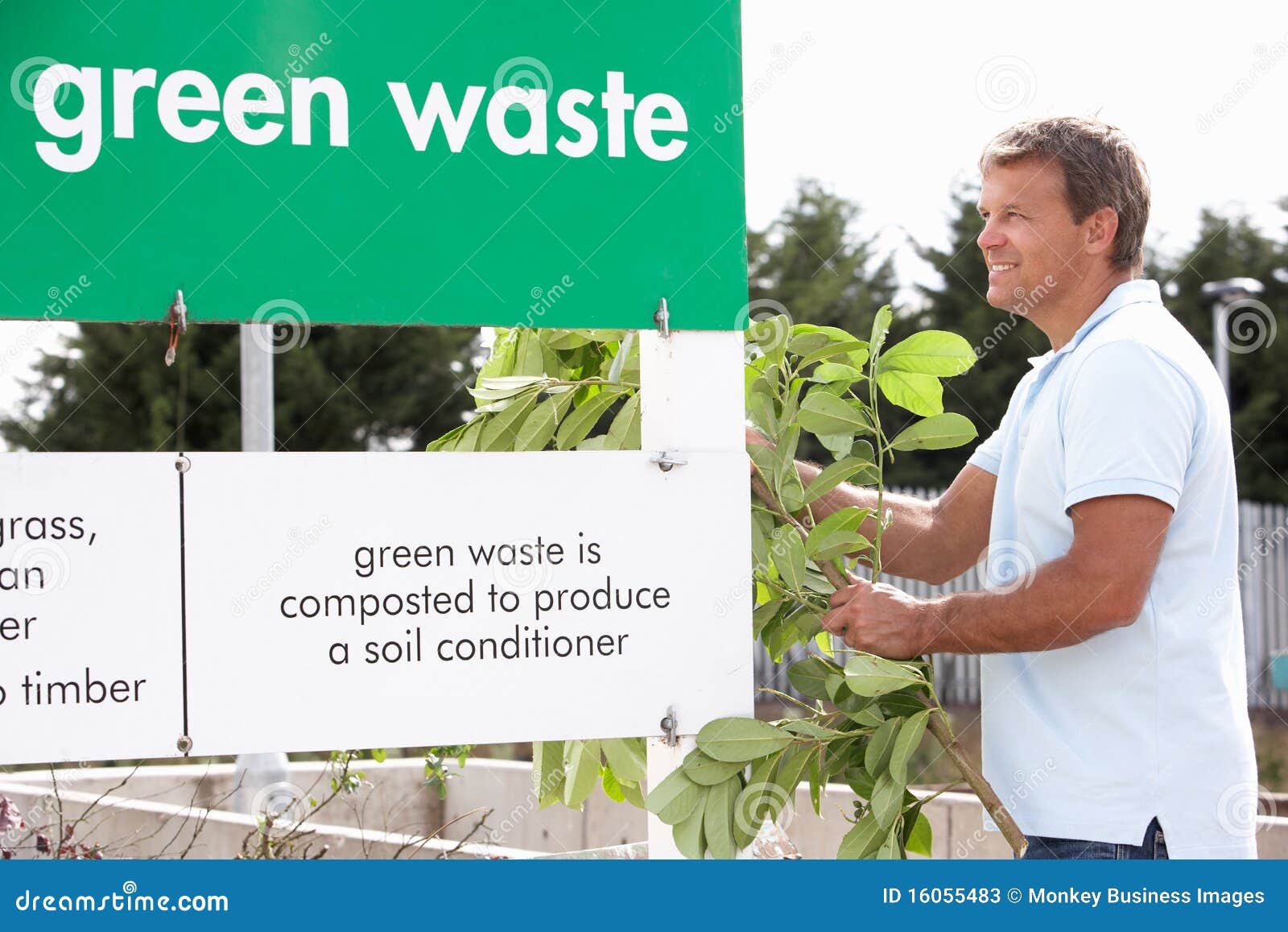 Man at Recycling Centre Disposing of Garden Waste Stock Image Image