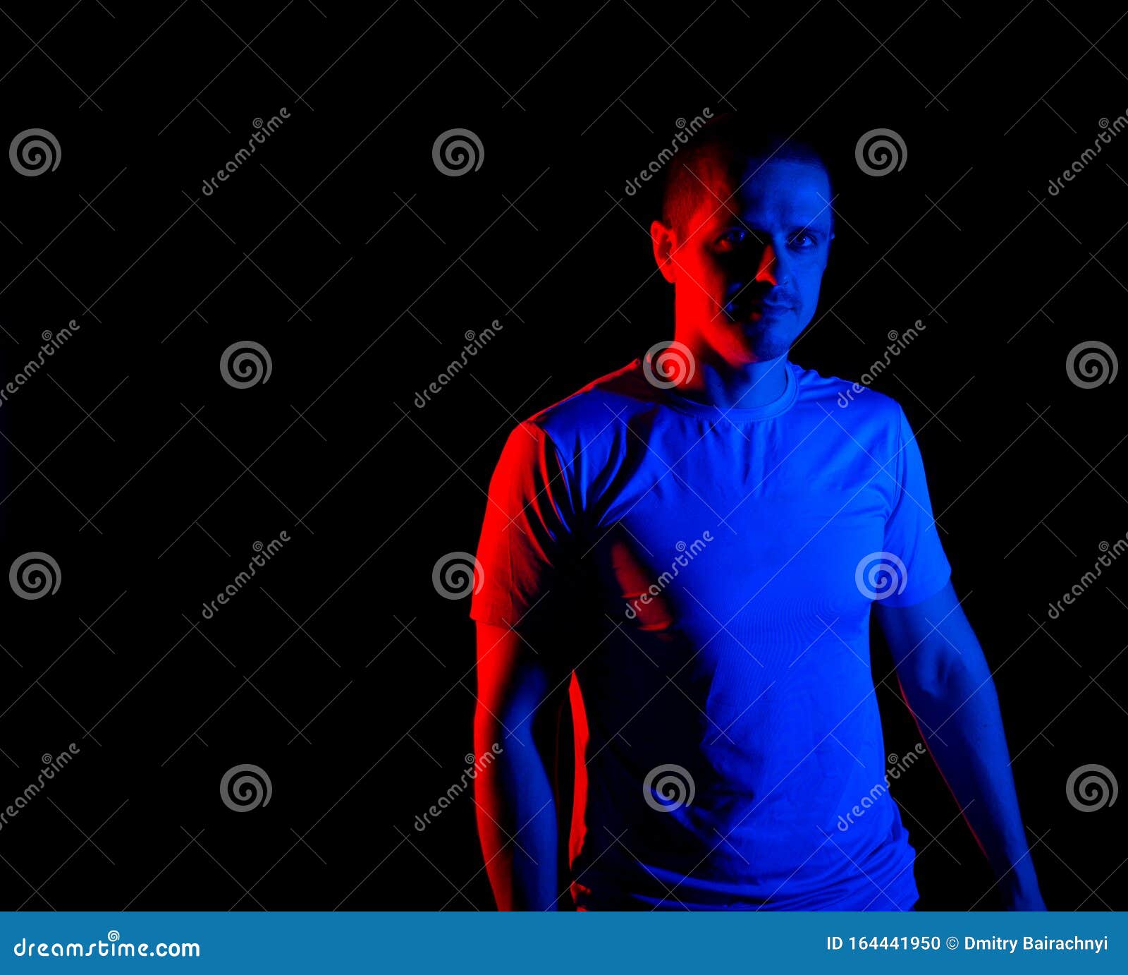 Man with Red and Blue Light Looking in Stock Photo - Image of fashion, person: 164441950