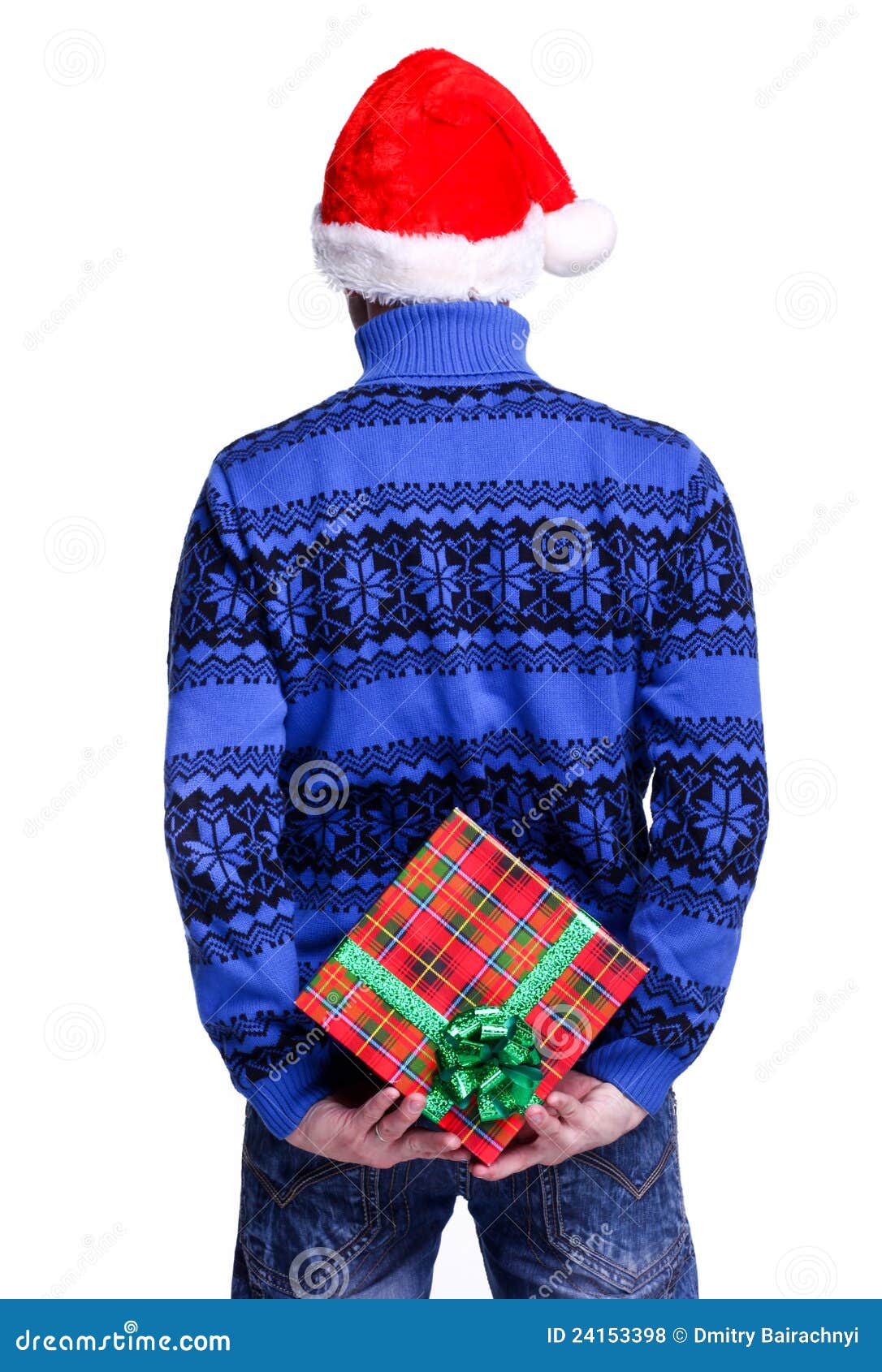 Man in red hat with gift stock photo. Image of claus 24153398