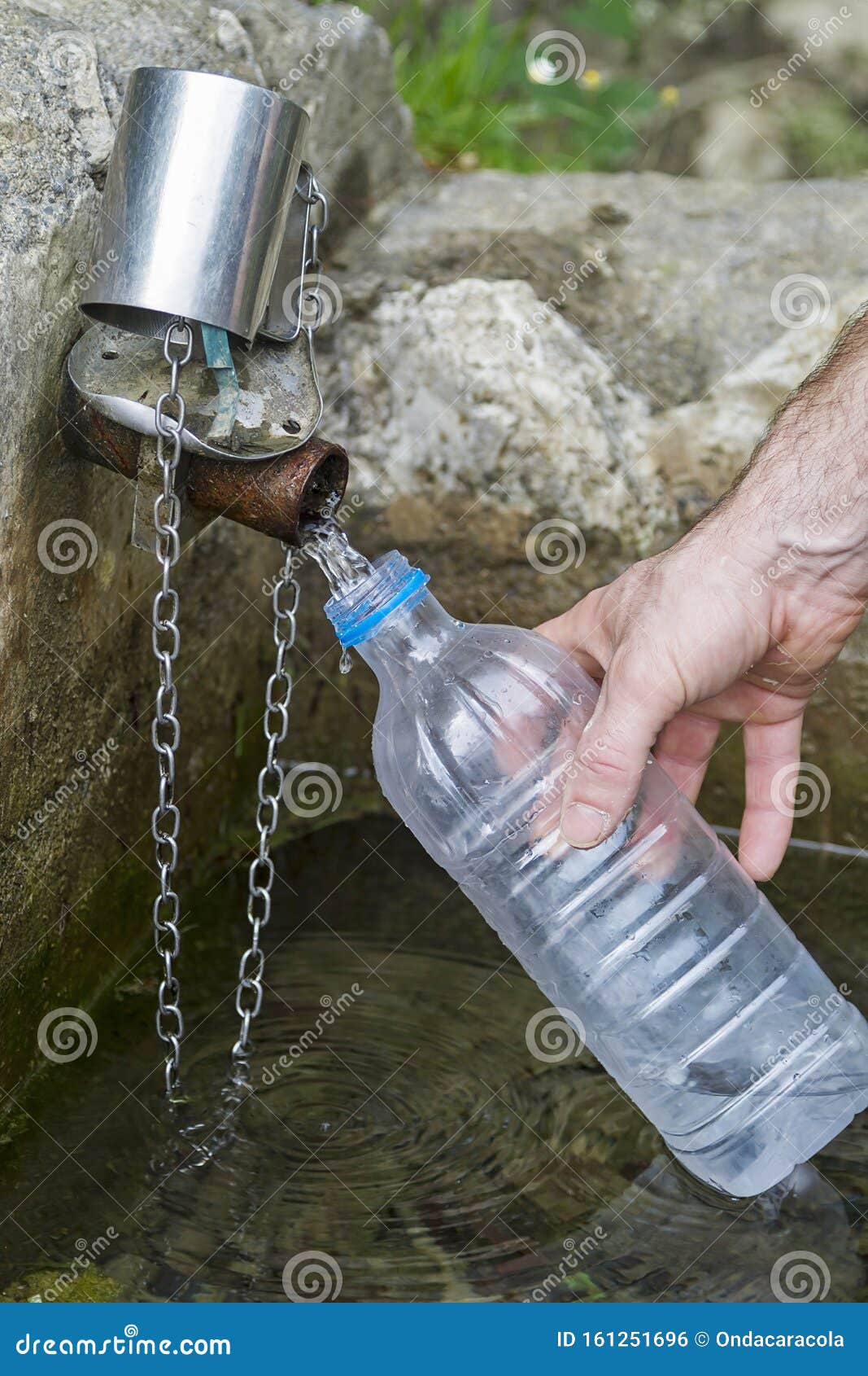 A Man Refilling Spring Water Stock Photo Image of clean, hiking
