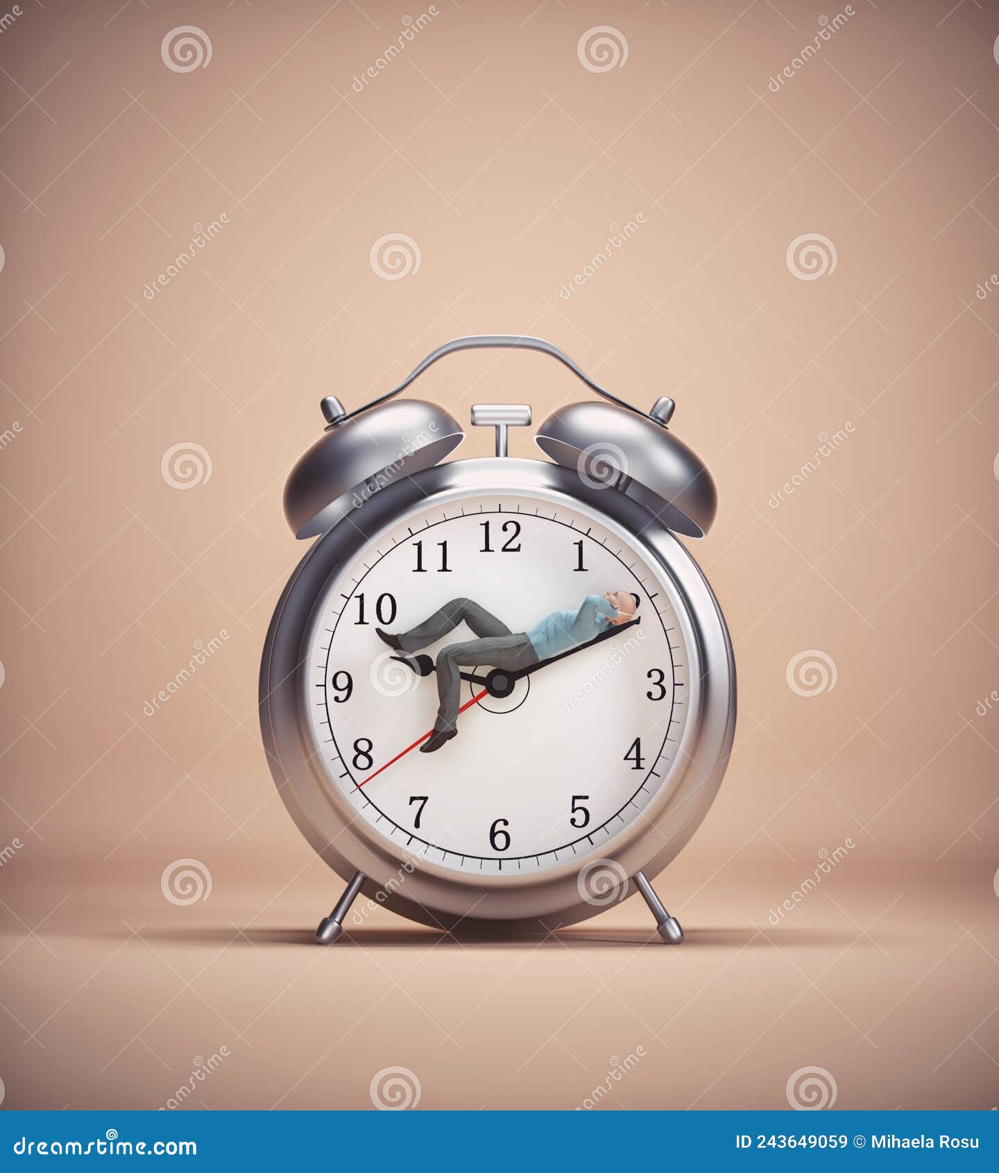 Man Relaxing on Alarm Clock Stock Illustration Illustration of person