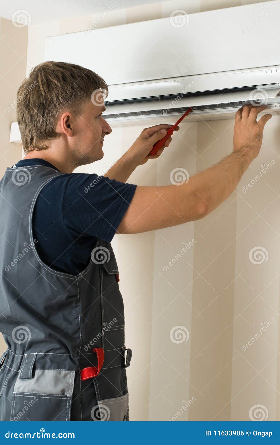 Man repair airconditioner stock photo. Image of engineering 11633906