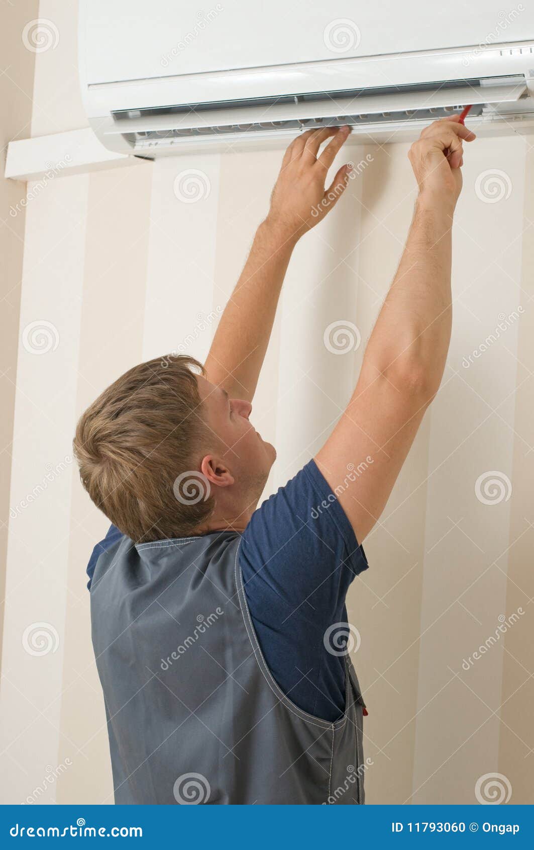 Man repair airconditioner stock photo. Image of conditioning 11793060
