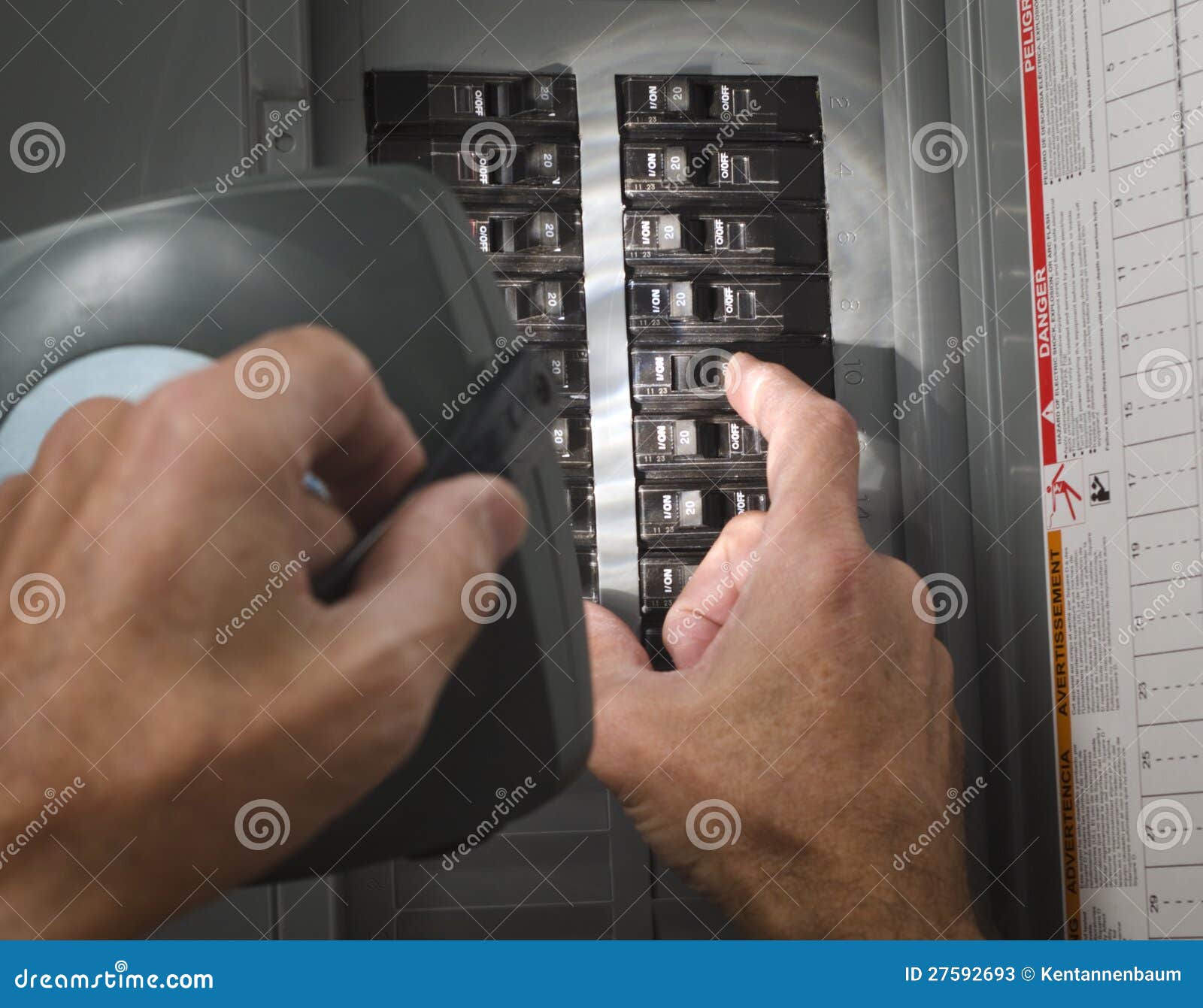 Man at Residential Circuit Breaker Panel Stock Image Image of service