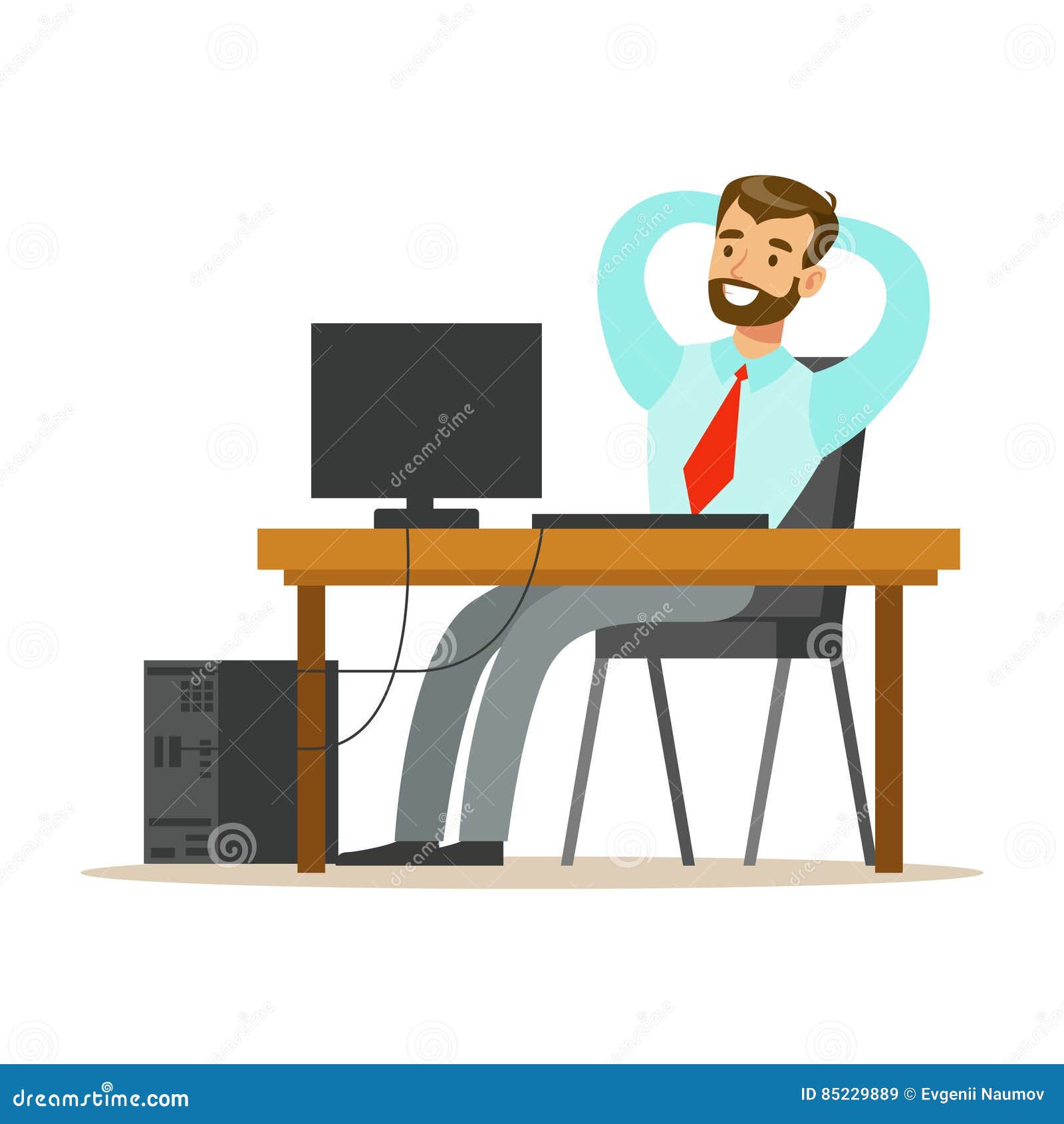 Man Resting And Stretching At His Desk Part Of Office
