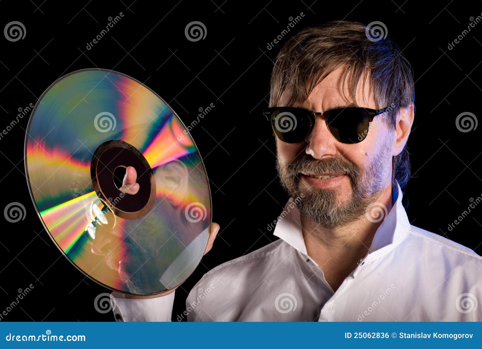 Man with the Retro Laser Disc Stock Photo Image of reflection, people