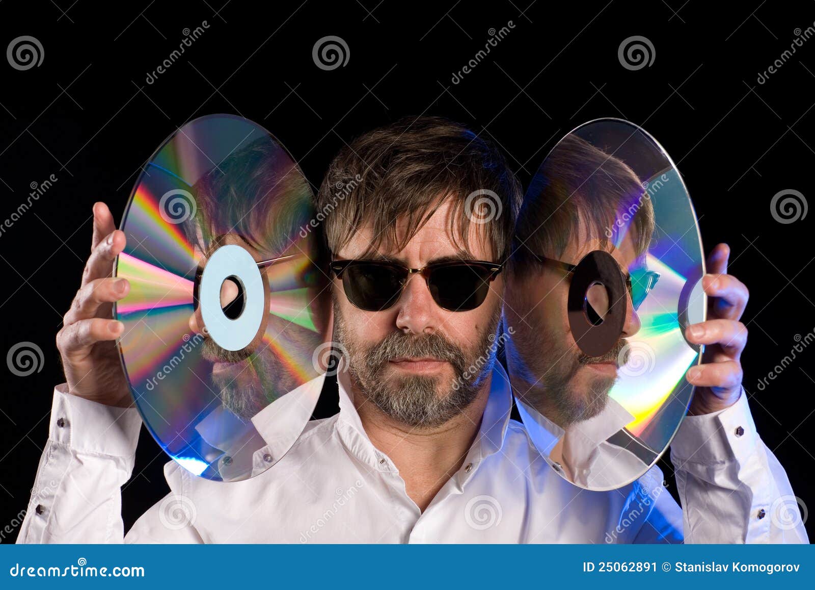 Man a retro laser discs stock image. Image of lover, portrait 25062891